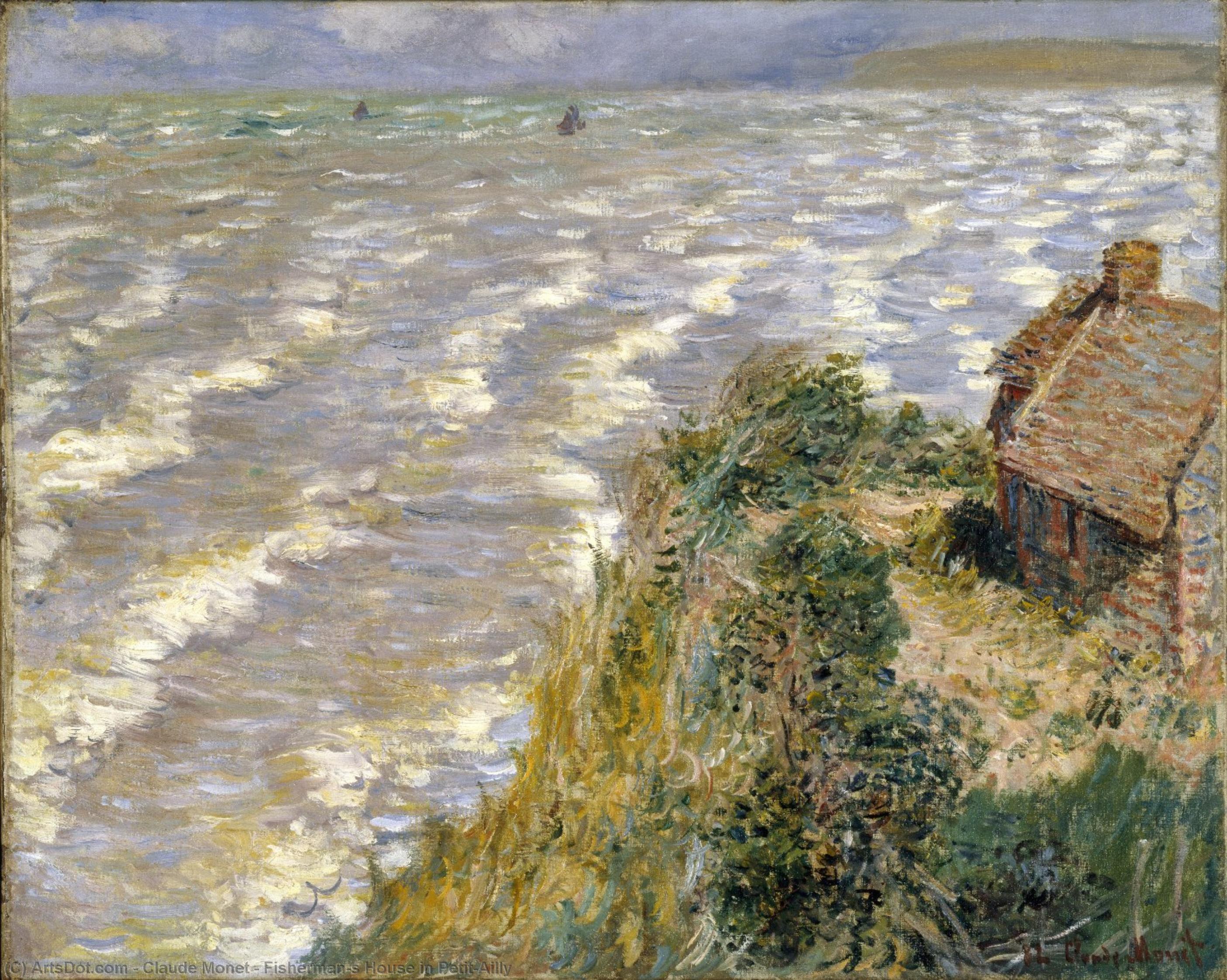 Wikoo.org - موسوعة الفنون الجميلة - اللوحة، العمل الفني Claude Monet - Fisherman`s House in Petit-Ailly