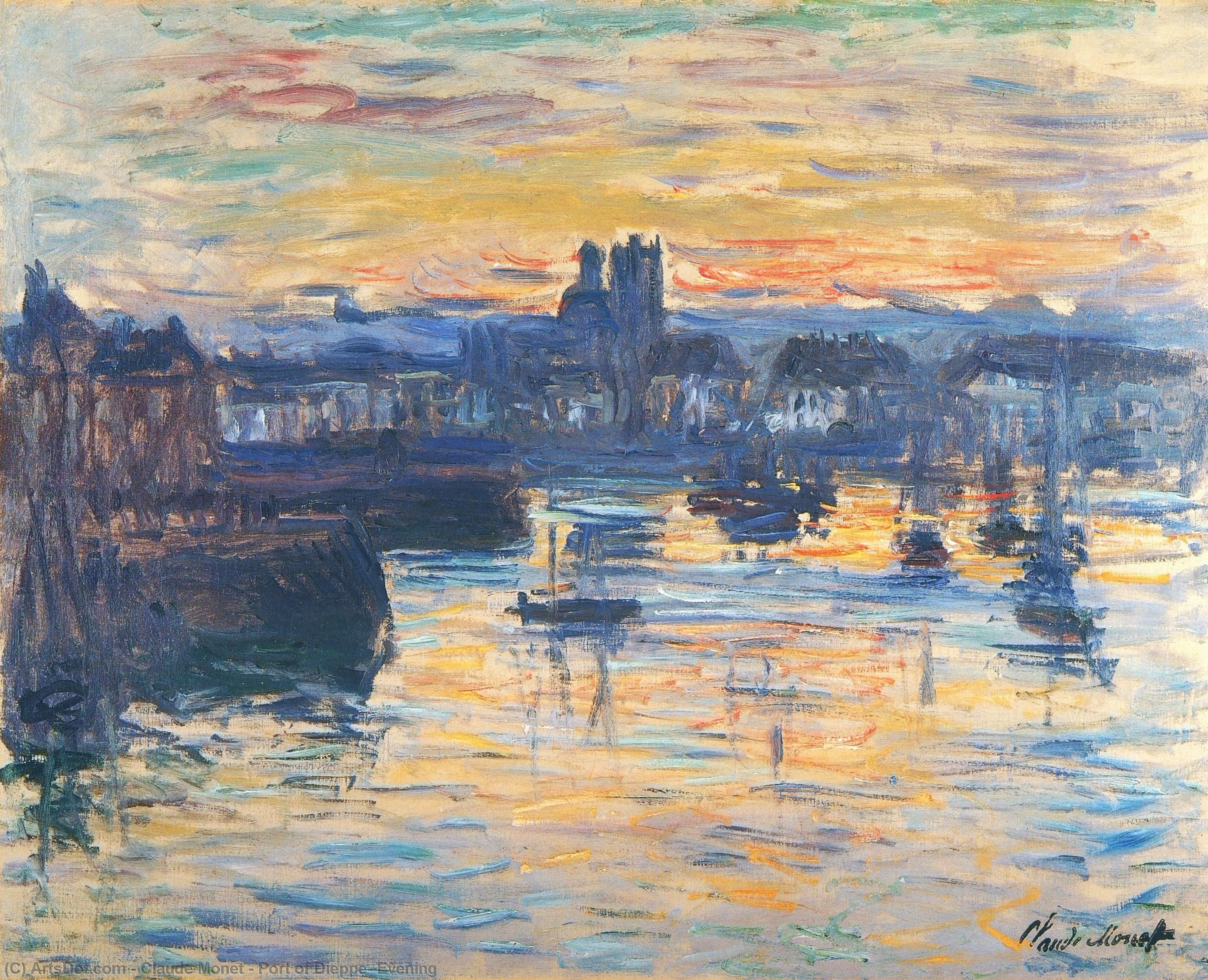 Wikioo.org - Bách khoa toàn thư về mỹ thuật - Vẽ tranh, Tác phẩm nghệ thuật Claude Monet - Port of Dieppe, Evening