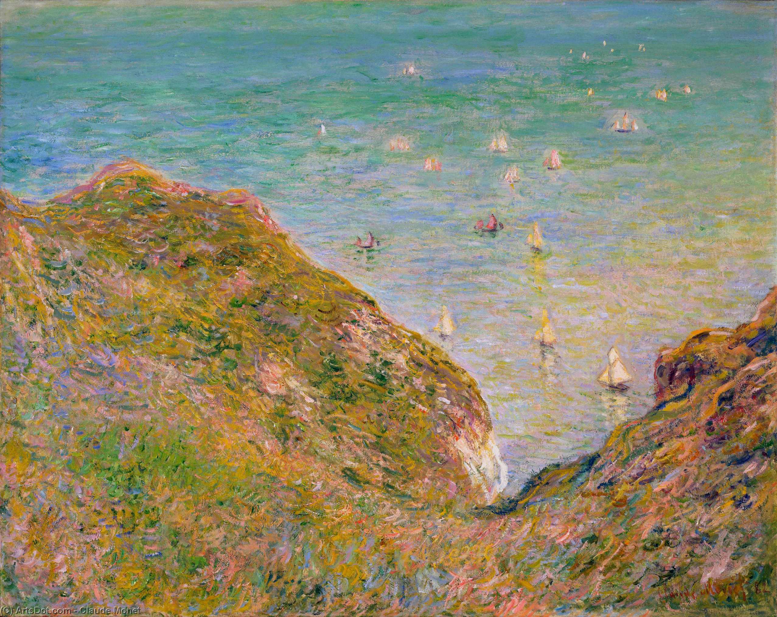 Wikioo.org – L'Enciclopedia delle Belle Arti - Pittura, Opere di Claude Monet - Vista dal Scogliera a Pourville luminosa  Tempo