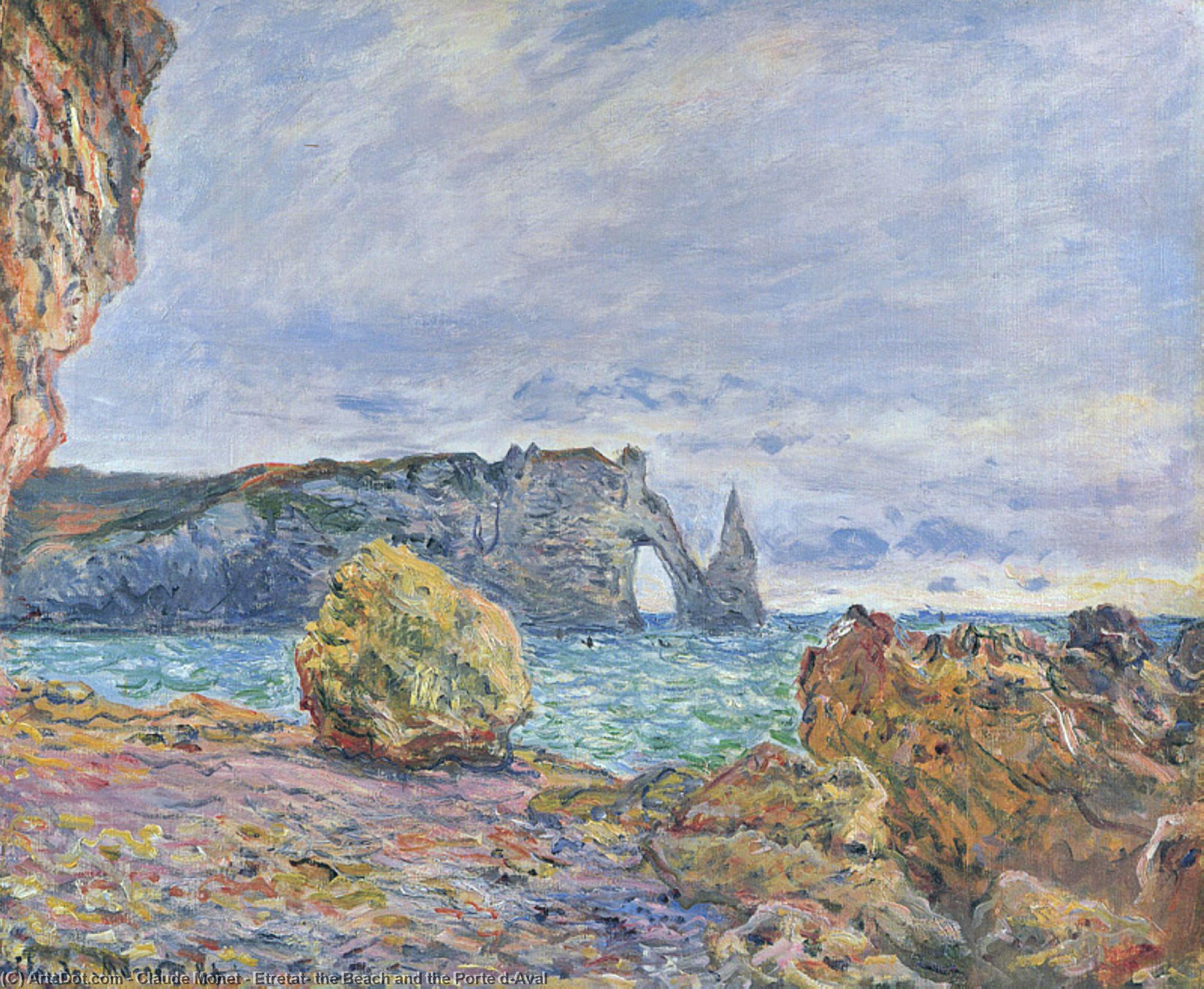 Wikioo.org - The Encyclopedia of Fine Arts - Painting, Artwork by Claude Monet - Etretat, the Beach and the Porte d'Aval
