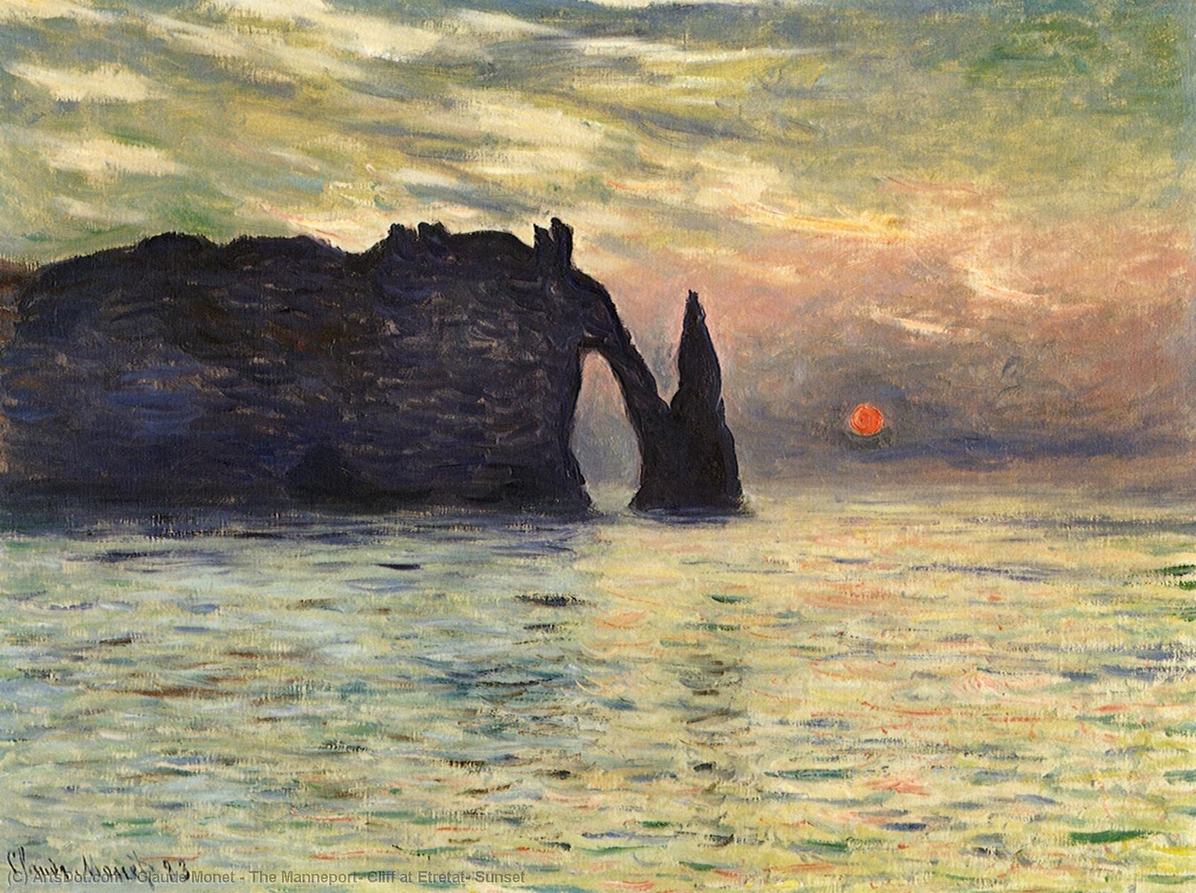 Wikioo.org - The Encyclopedia of Fine Arts - Painting, Artwork by Claude Monet - The Manneport, Cliff at Etretat, Sunset