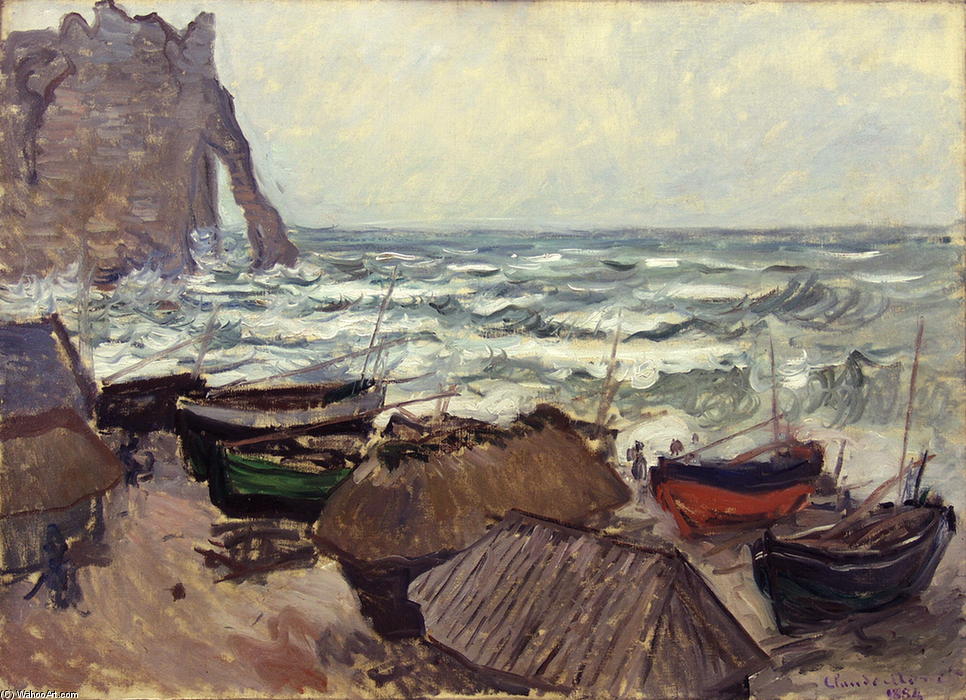 Wikioo.org - The Encyclopedia of Fine Arts - Painting, Artwork by Claude Monet - Fishing Boats on the Beach at Etretat
