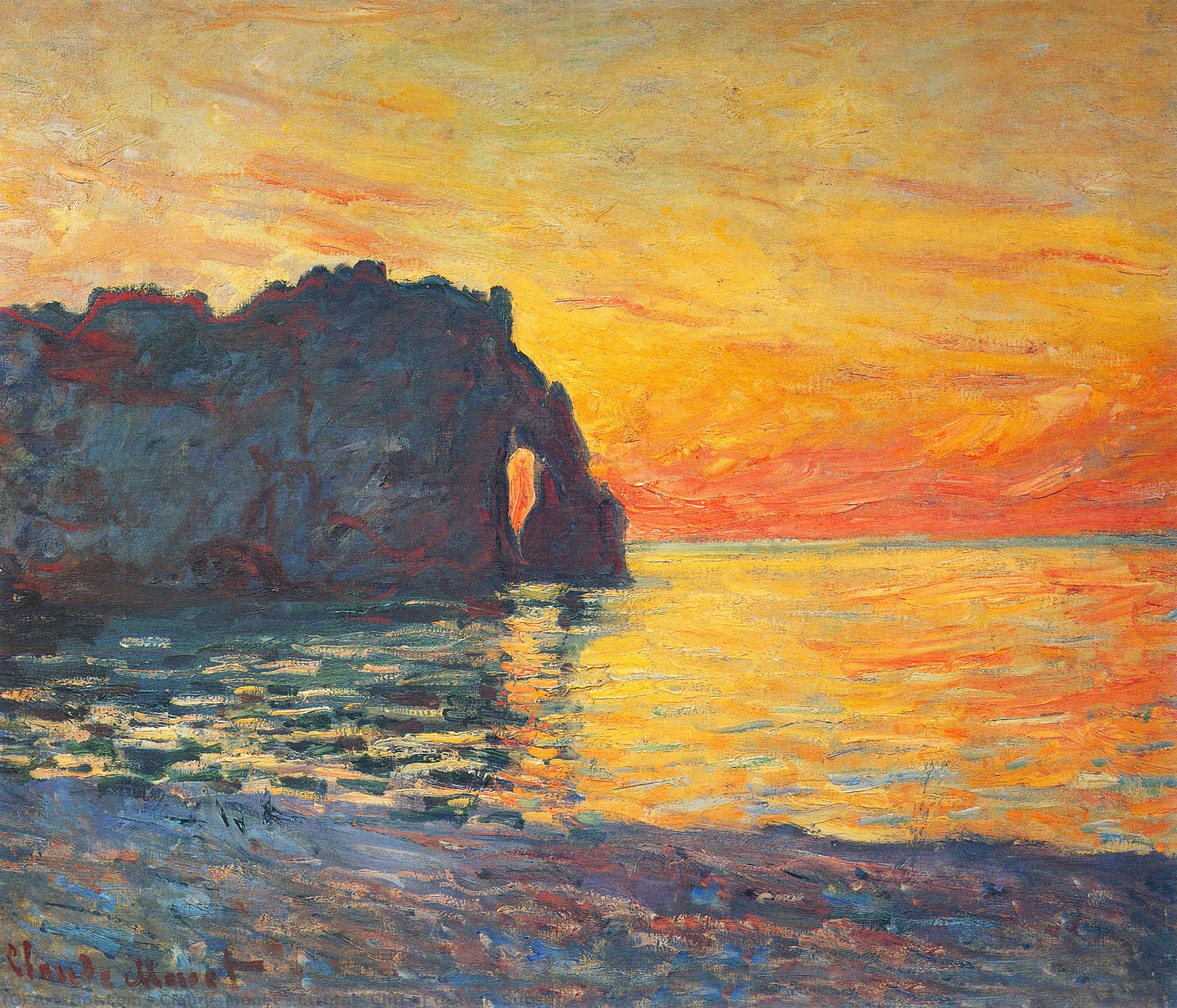 Wikoo.org - موسوعة الفنون الجميلة - اللوحة، العمل الفني Claude Monet - Etretat, Cliff of d`Aval, Sunset