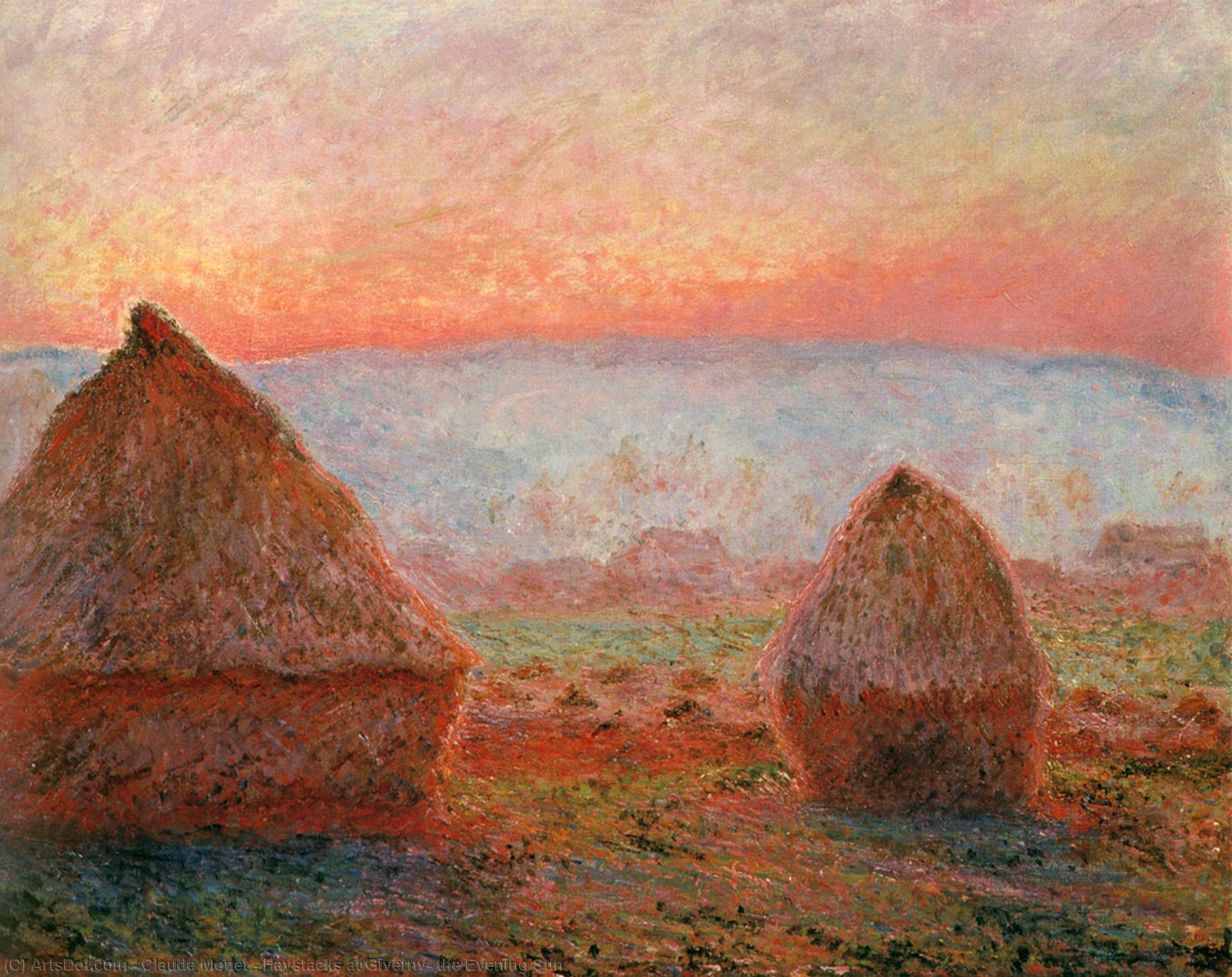 Wikioo.org - The Encyclopedia of Fine Arts - Painting, Artwork by Claude Monet - Haystacks at Giverny, the Evening Sun