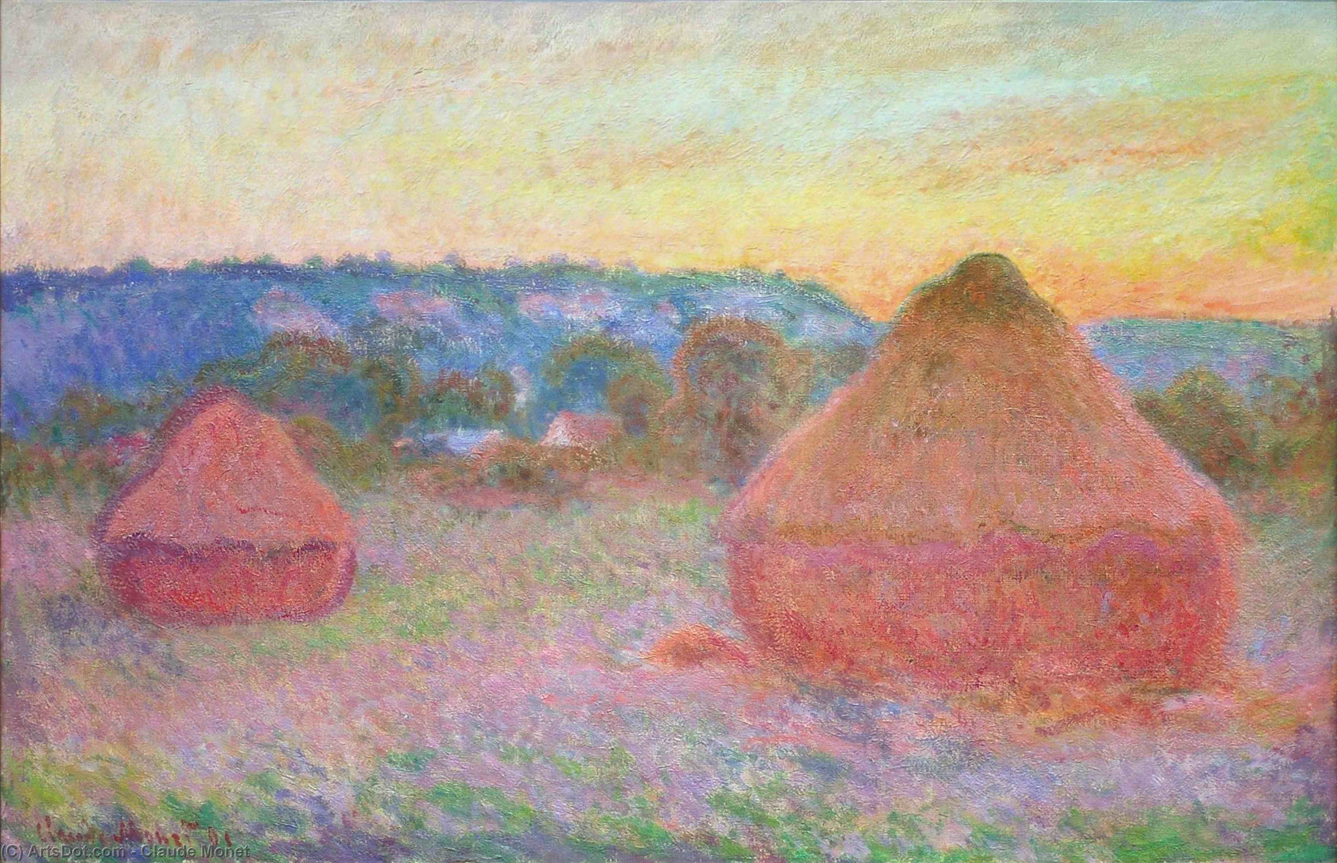 WikiOO.org – 美術百科全書 - 繪畫，作品 Claude Monet - Grainstacks  在  结束  一天 , 秋天