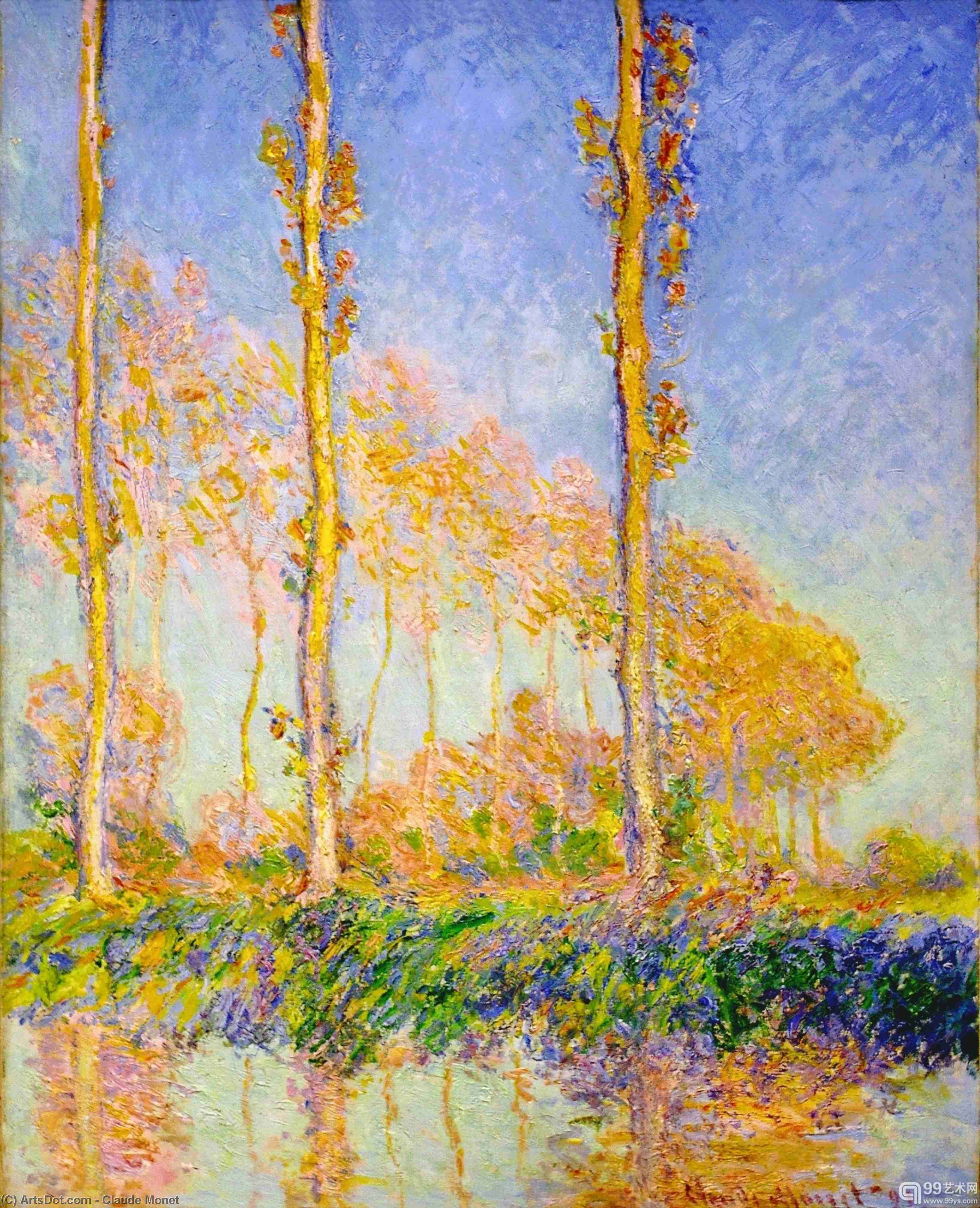 Wikoo.org - موسوعة الفنون الجميلة - اللوحة، العمل الفني Claude Monet - Poplars, Autumn, Pink Effect