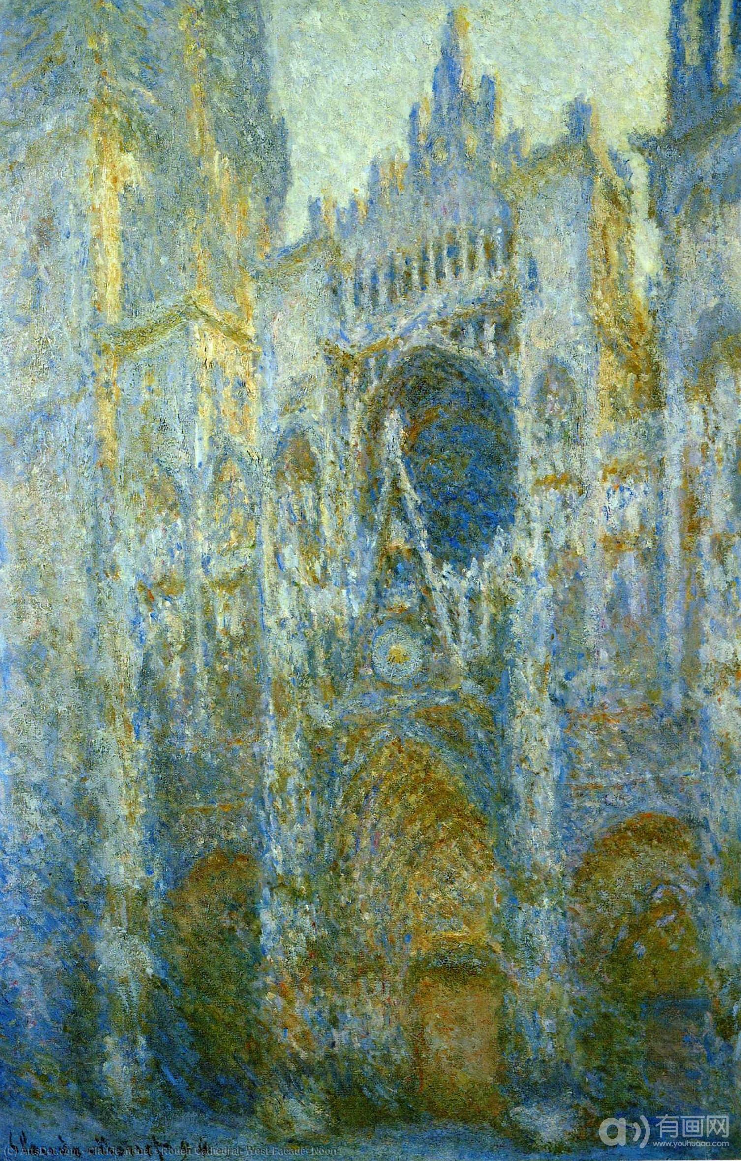 Wikioo.org - The Encyclopedia of Fine Arts - Painting, Artwork by Claude Monet - Rouen Cathedral, West Facade, Noon