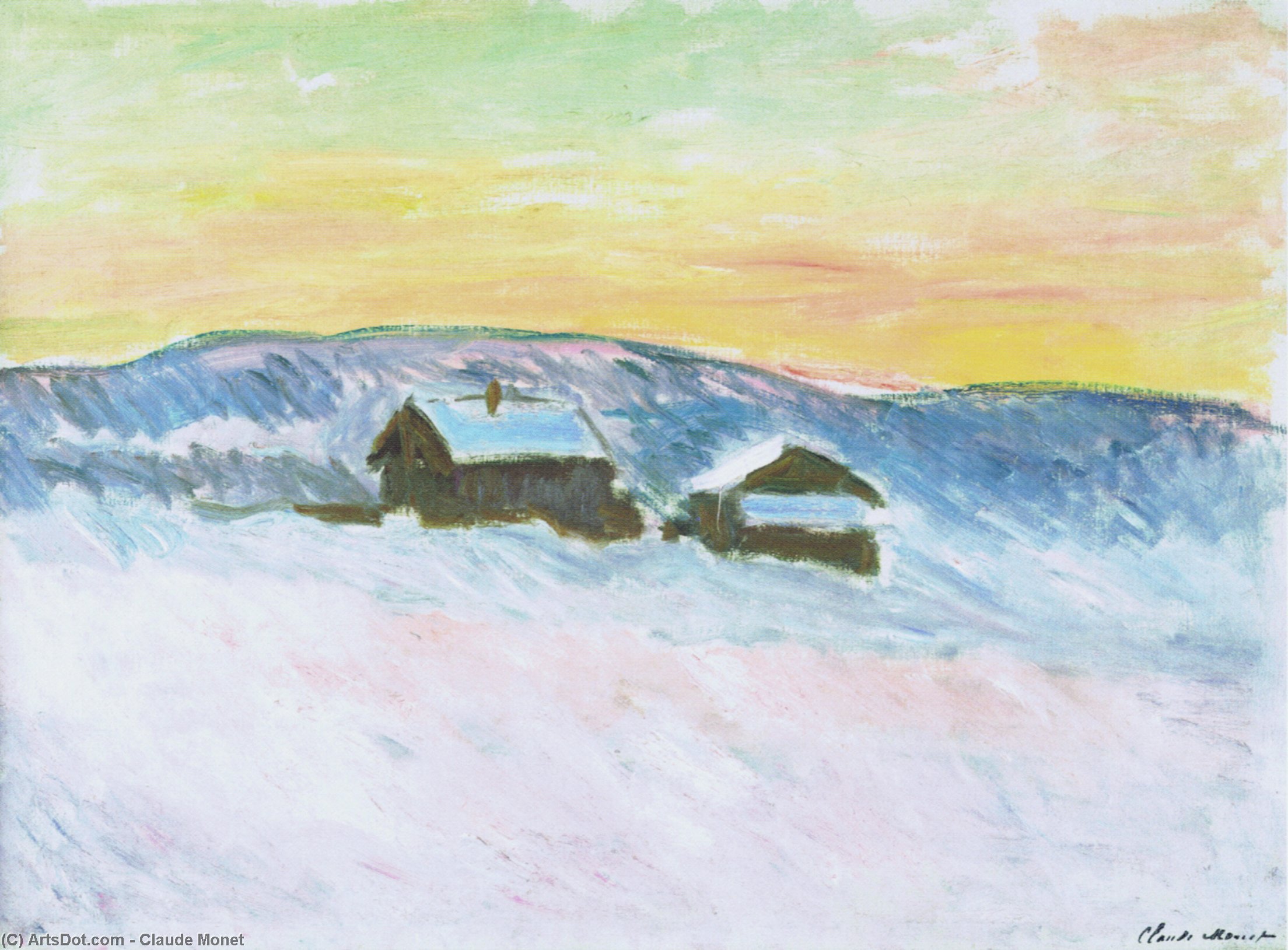 Wikioo.org – L'Encyclopédie des Beaux Arts - Peinture, Oeuvre de Claude Monet - paysage des norvège au  bleue  maisons
