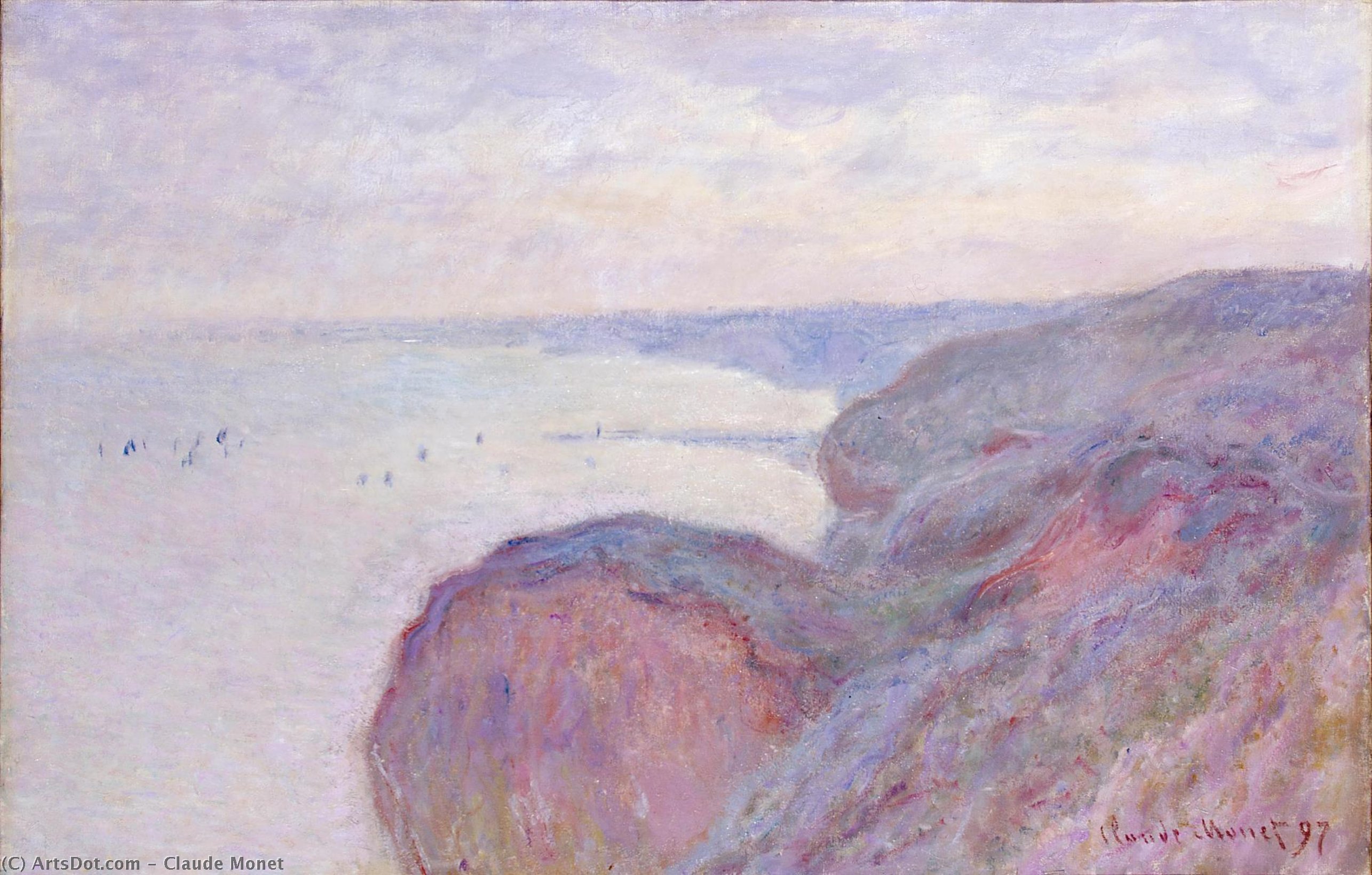 WikiOO.org - Encyclopedia of Fine Arts - Maalaus, taideteos Claude Monet - Cliff near Dieppe, Overcast Skies