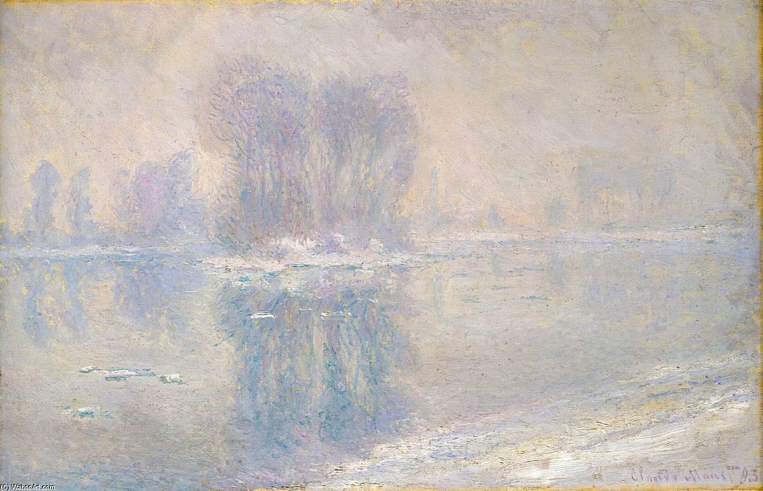 Wikoo.org - موسوعة الفنون الجميلة - اللوحة، العمل الفني Claude Monet - Ice on the Siene at Bennecourt