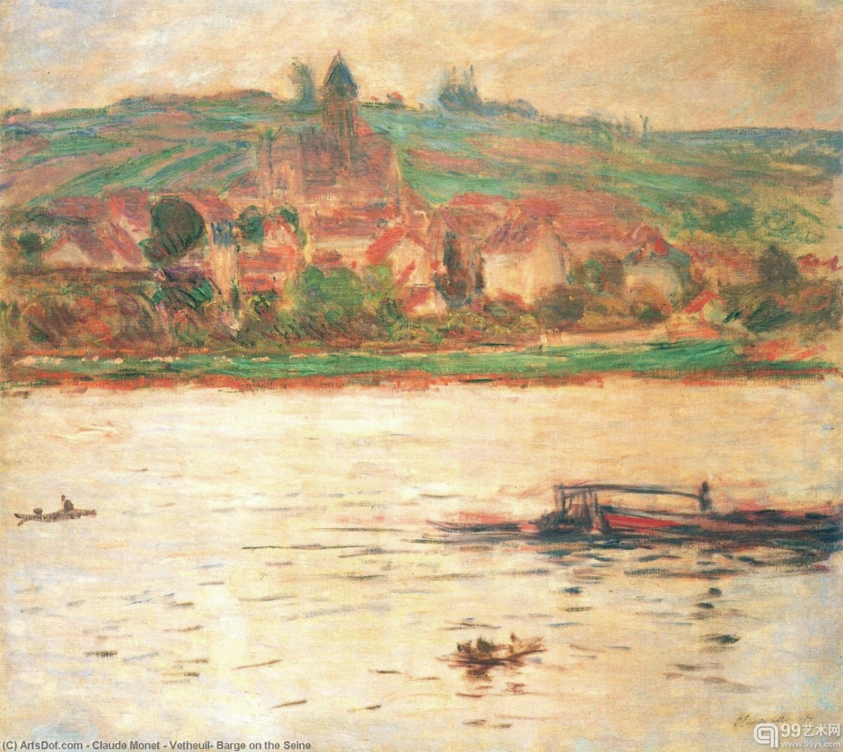 Wikoo.org - موسوعة الفنون الجميلة - اللوحة، العمل الفني Claude Monet - Vetheuil, Barge on the Seine