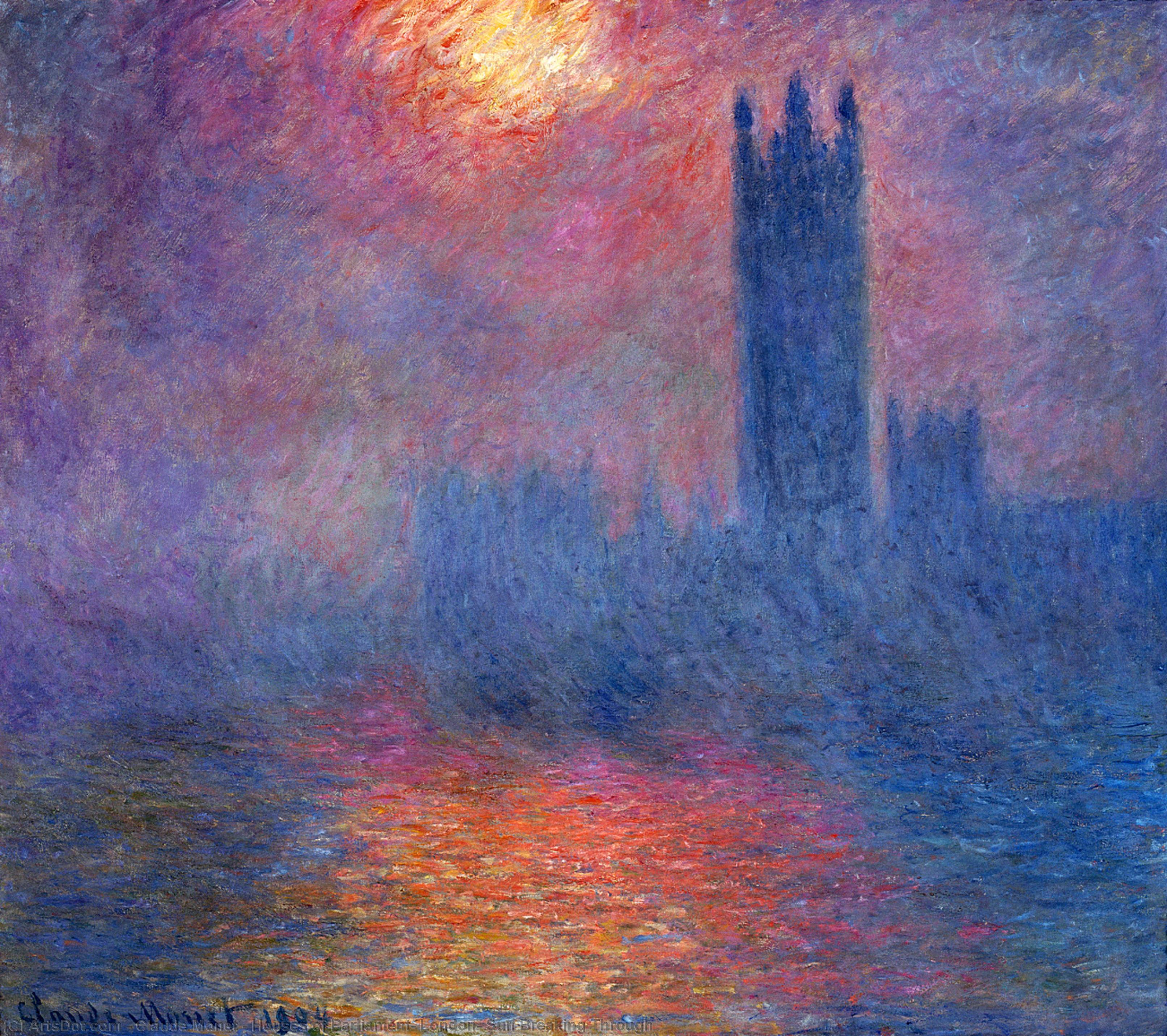 Wikioo.org - The Encyclopedia of Fine Arts - Painting, Artwork by Claude Monet - Houses of Parliament, London, Sun Breaking Through