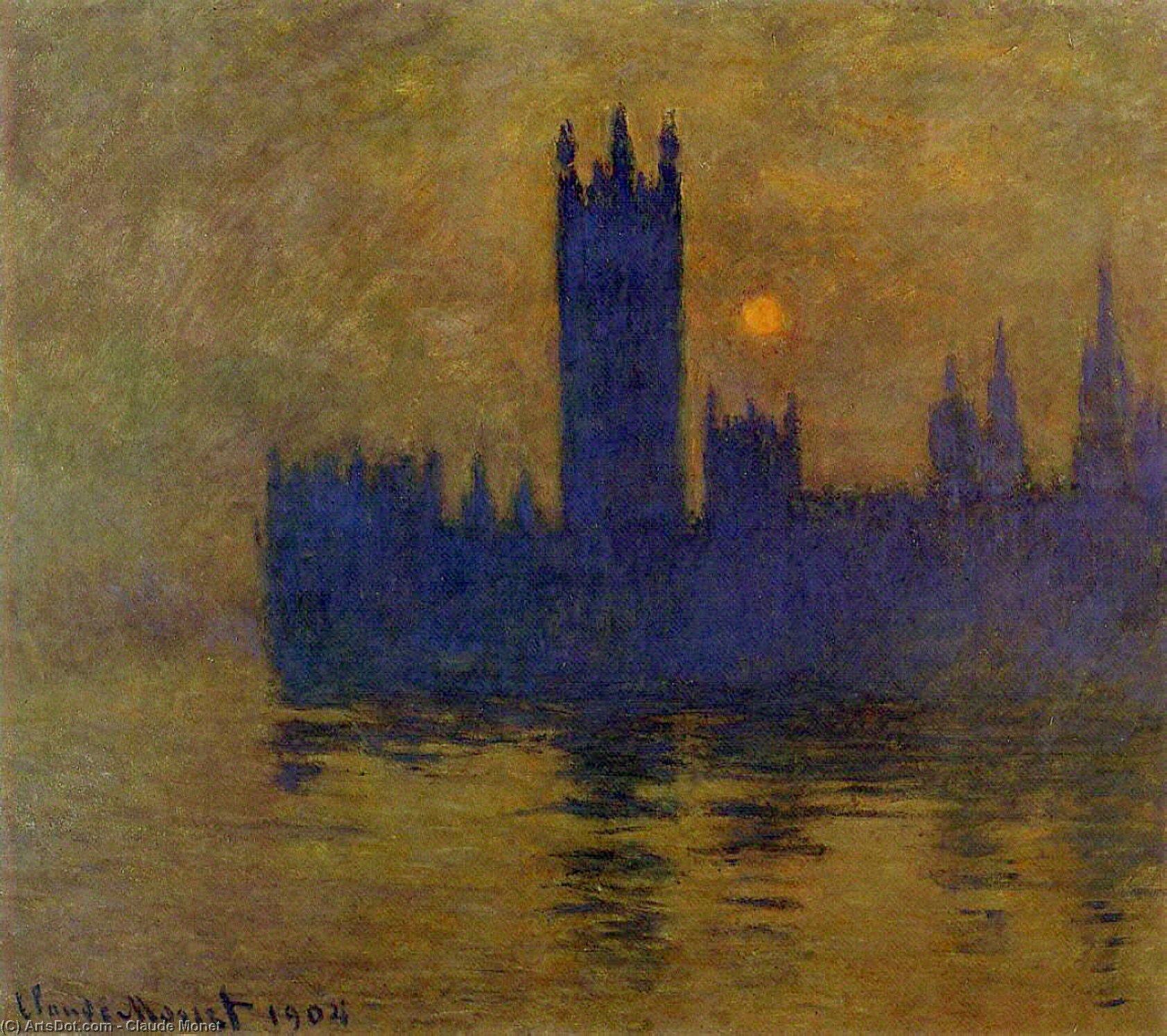 Wikioo.org - The Encyclopedia of Fine Arts - Painting, Artwork by Claude Monet - Houses of Parliament, Sunset 02