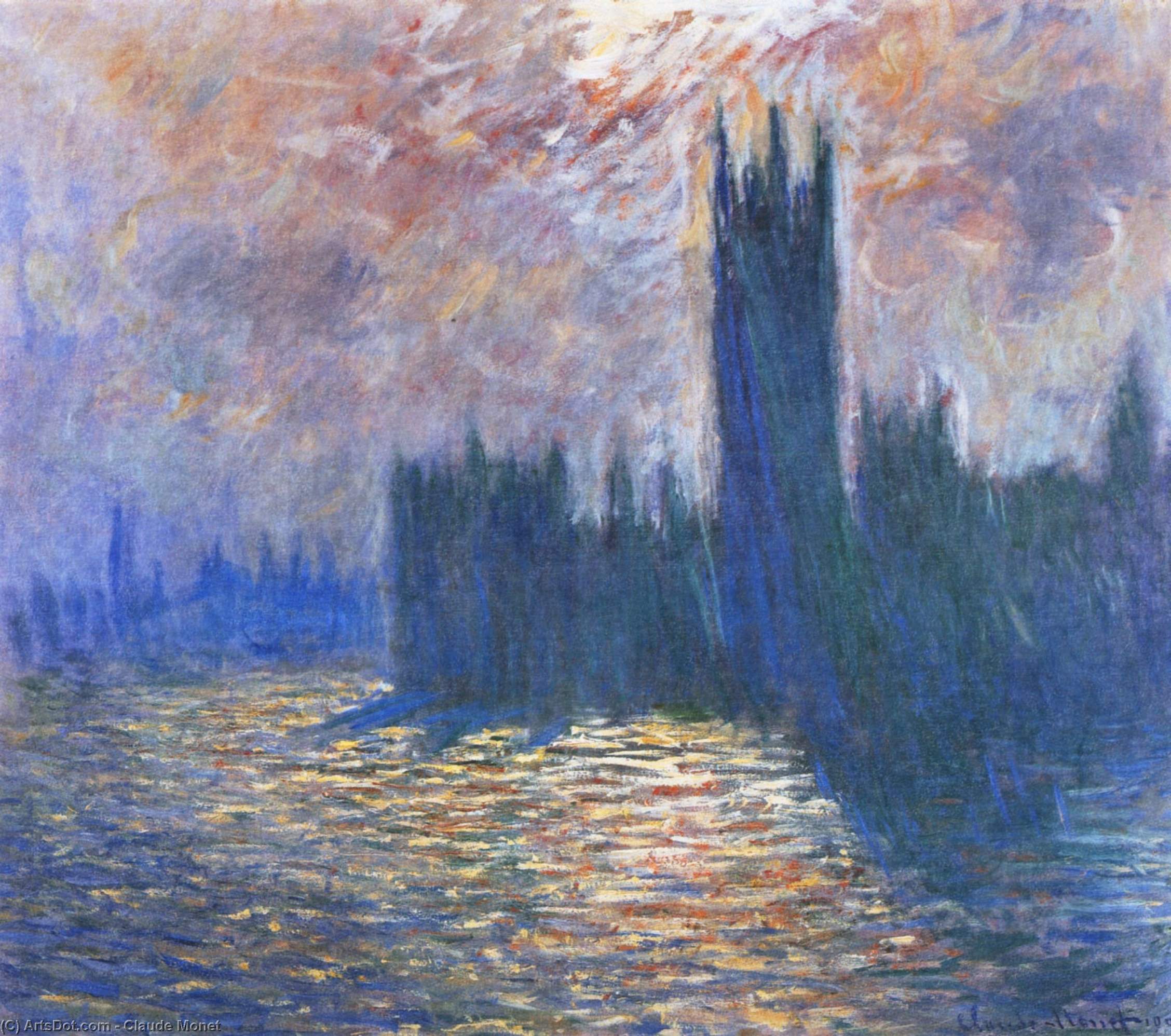 WikiOO.org - Encyclopedia of Fine Arts - Schilderen, Artwork Claude Monet - Parliament, Reflections on the Thames