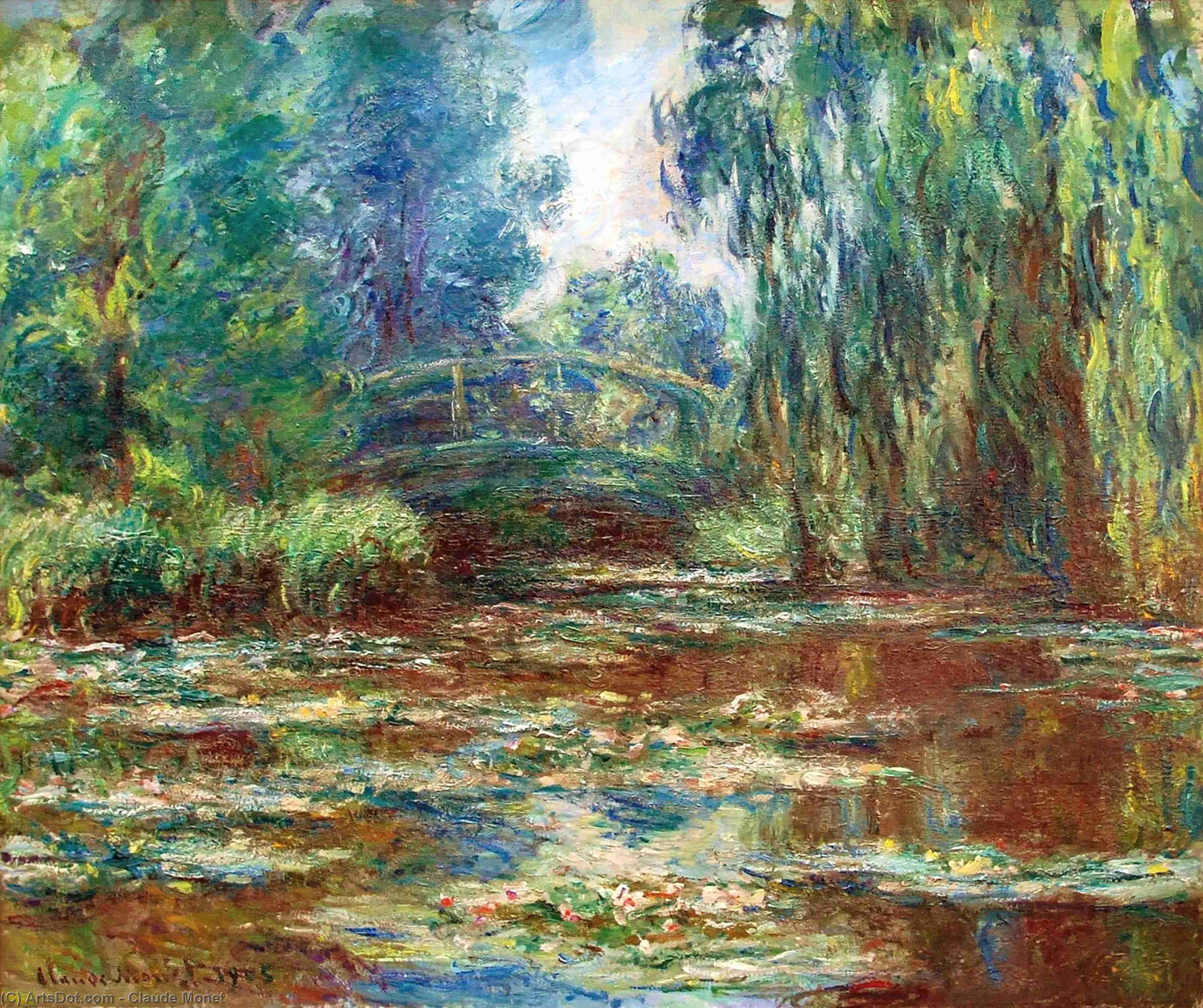 Wikioo.org - The Encyclopedia of Fine Arts - Painting, Artwork by Claude Monet - Water Lily Pond and Bridge