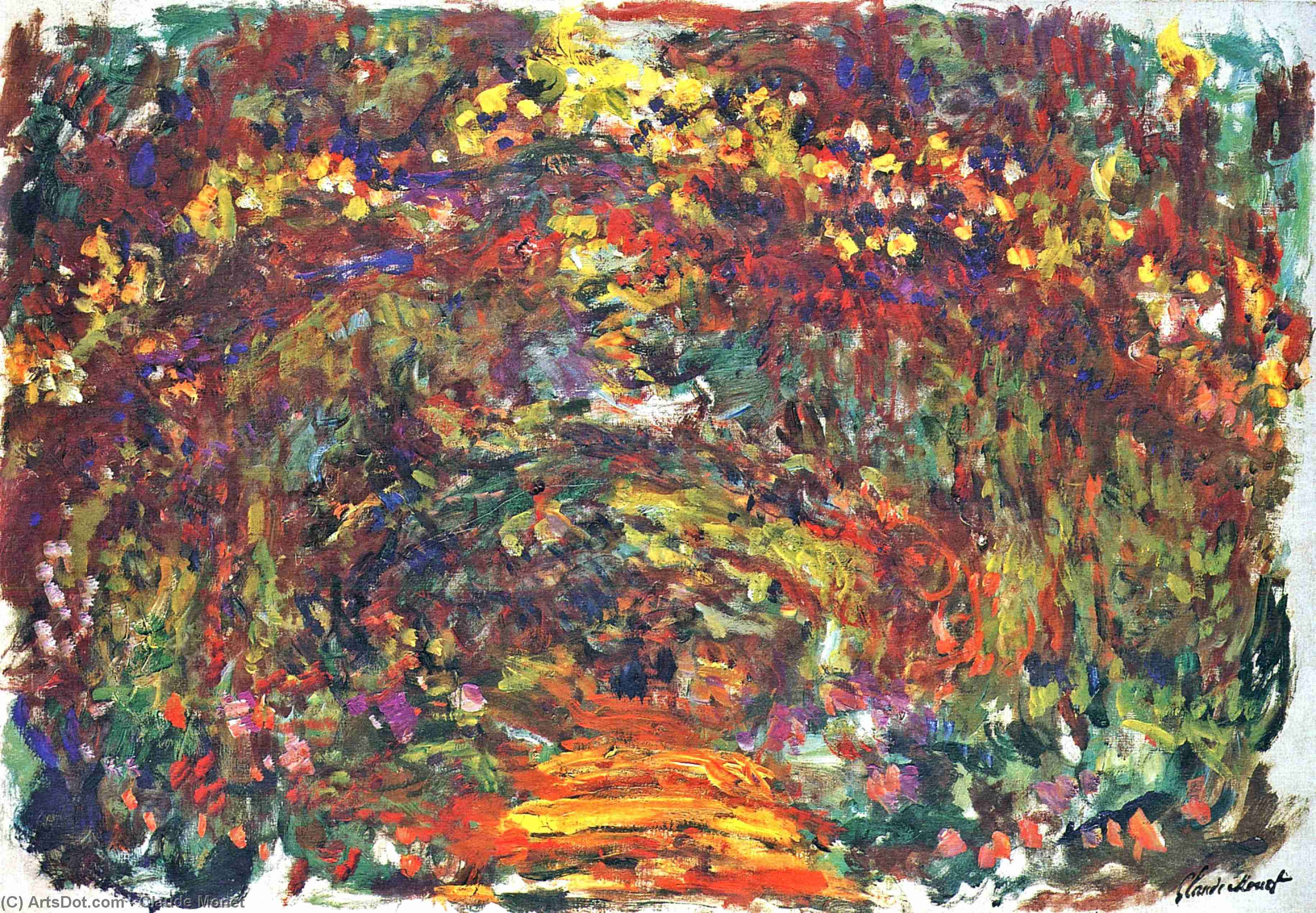 Wikoo.org - موسوعة الفنون الجميلة - اللوحة، العمل الفني Claude Monet - Path under the Rose Trellises, Giverny