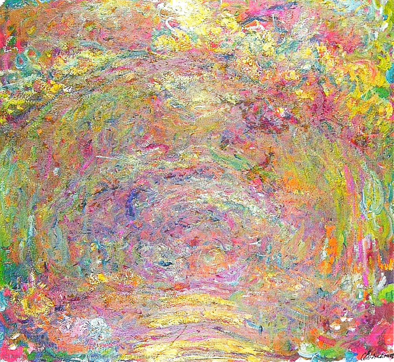 Wikioo.org – La Enciclopedia de las Bellas Artes - Pintura, Obras de arte de Claude Monet - Camino bajo el  rosados  Enrejados