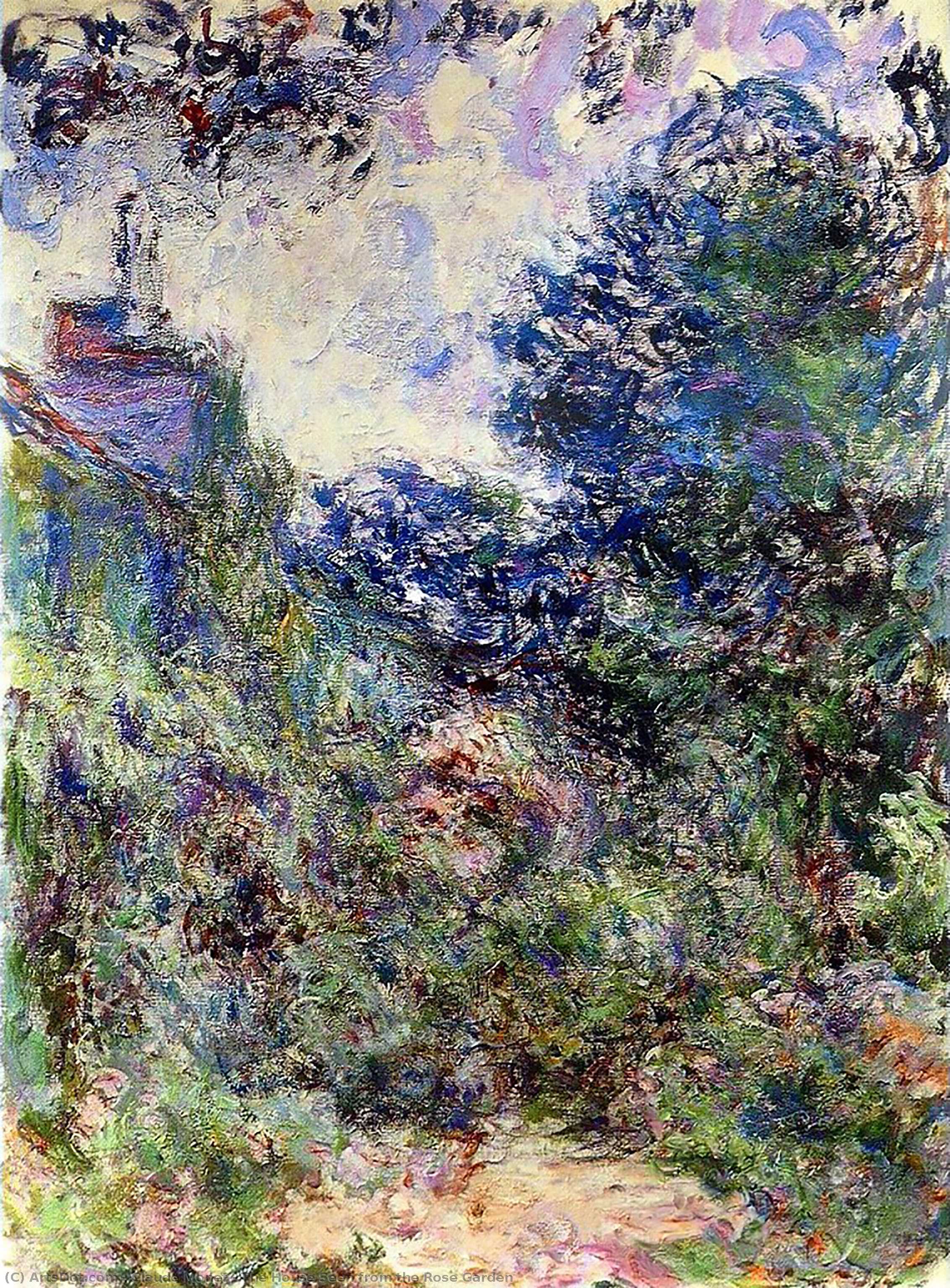 Wikoo.org - موسوعة الفنون الجميلة - اللوحة، العمل الفني Claude Monet - The House Seen from the Rose Garden