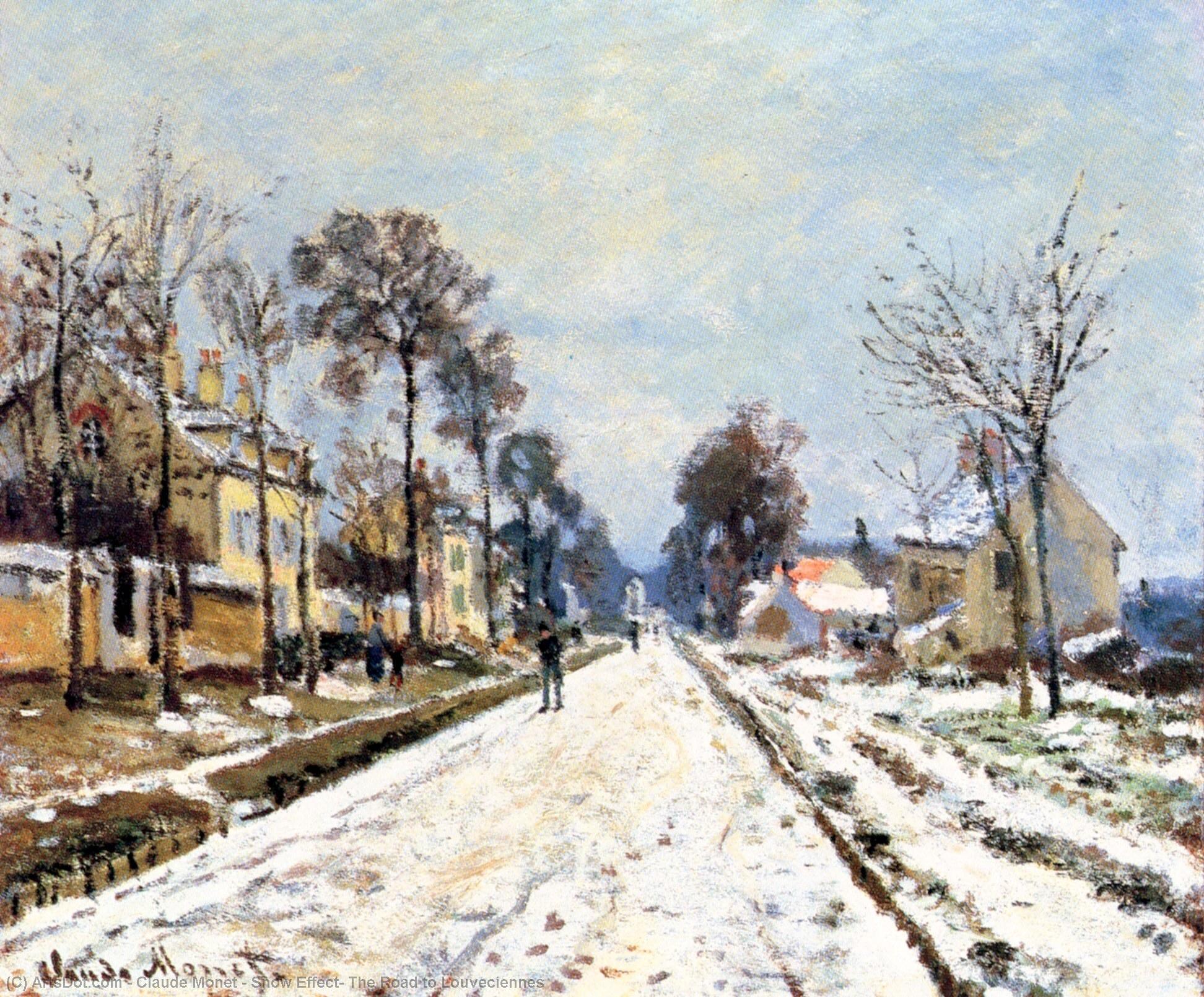 Wikioo.org - The Encyclopedia of Fine Arts - Painting, Artwork by Claude Monet - Snow Effect, The Road to Louveciennes