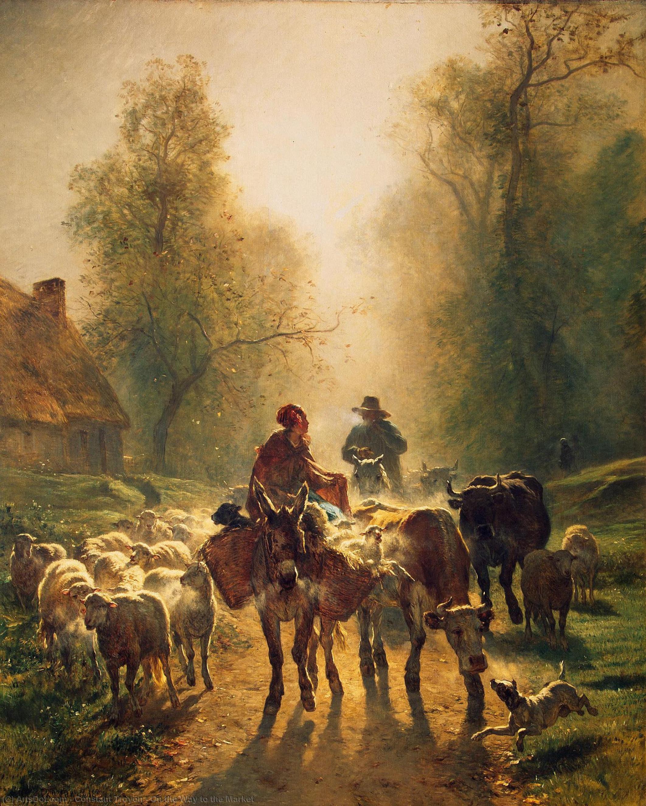 WikiOO.org - אנציקלופדיה לאמנויות יפות - ציור, יצירות אמנות Constant Troyon - On the Way to the Market