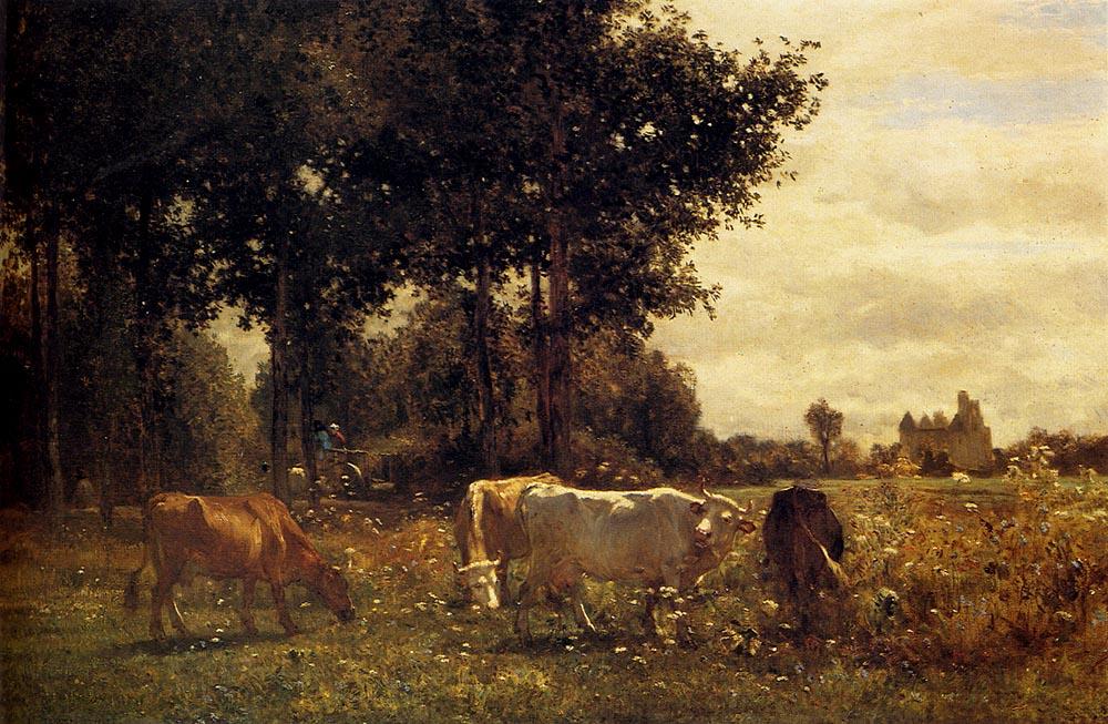 Wikioo.org - The Encyclopedia of Fine Arts - Painting, Artwork by Constant Troyon - Cows Grazing