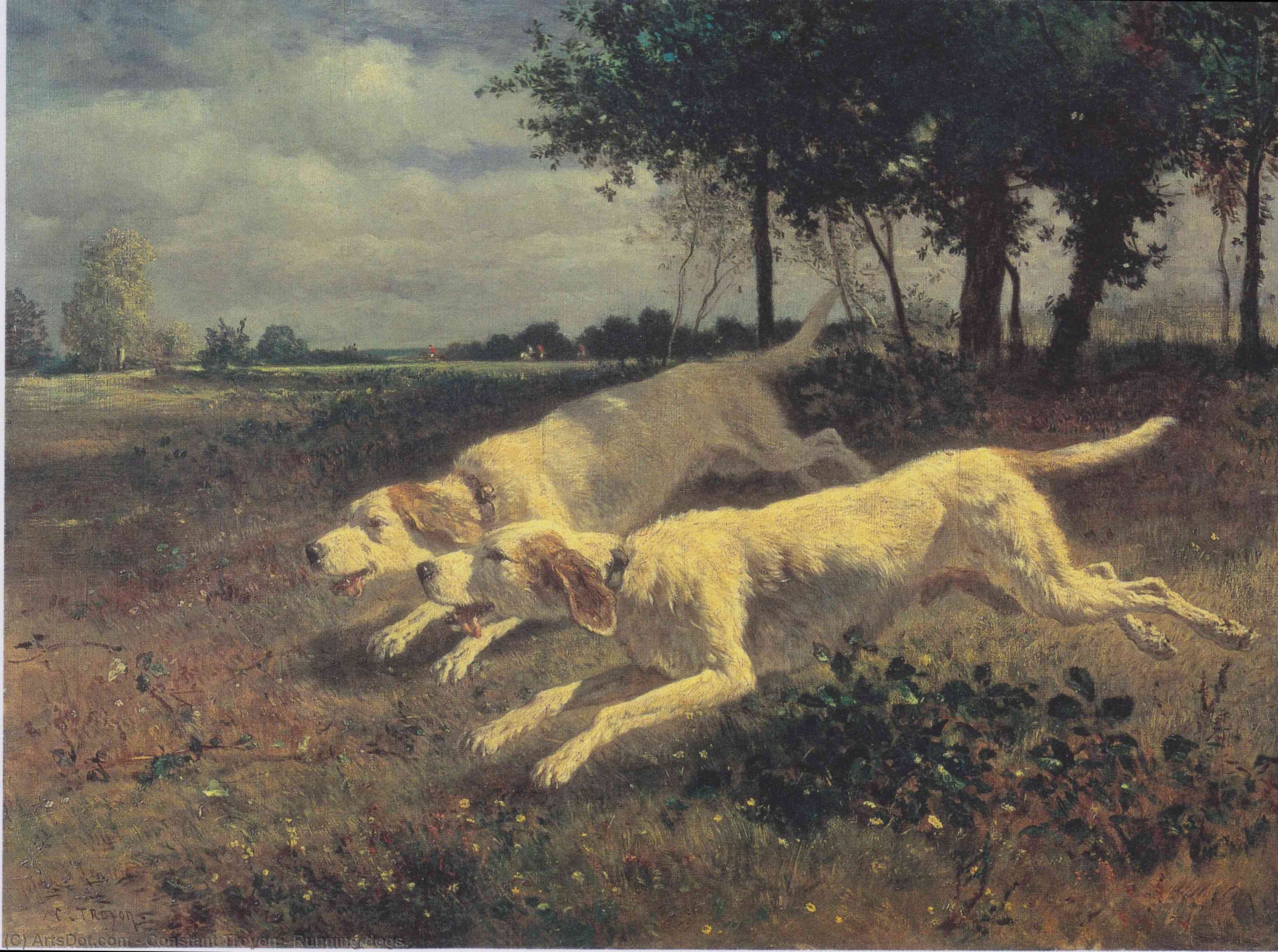 Wikioo.org - The Encyclopedia of Fine Arts - Painting, Artwork by Constant Troyon - Running dogs
