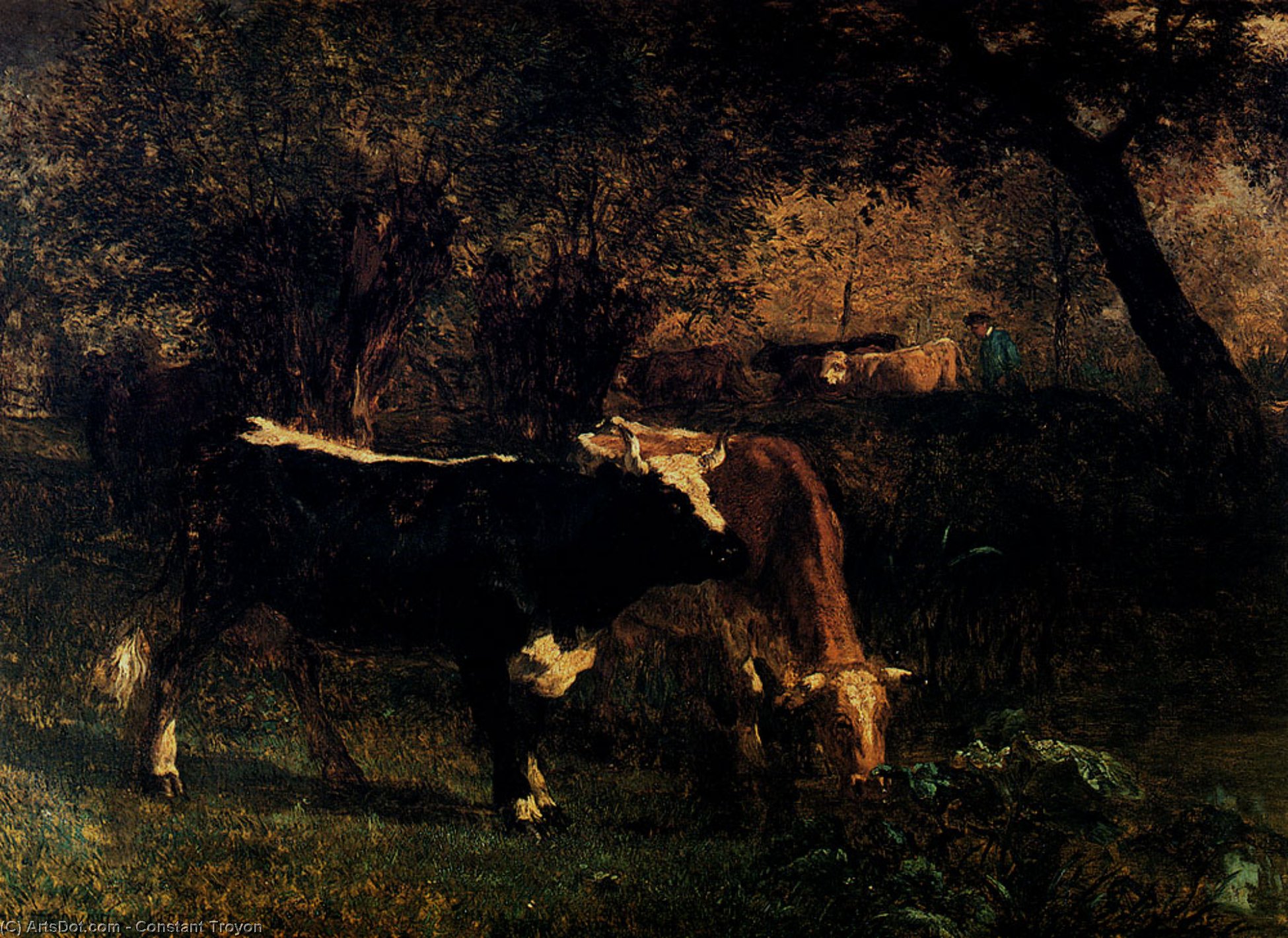 Wikioo.org - The Encyclopedia of Fine Arts - Painting, Artwork by Constant Troyon - Cows at the Watering