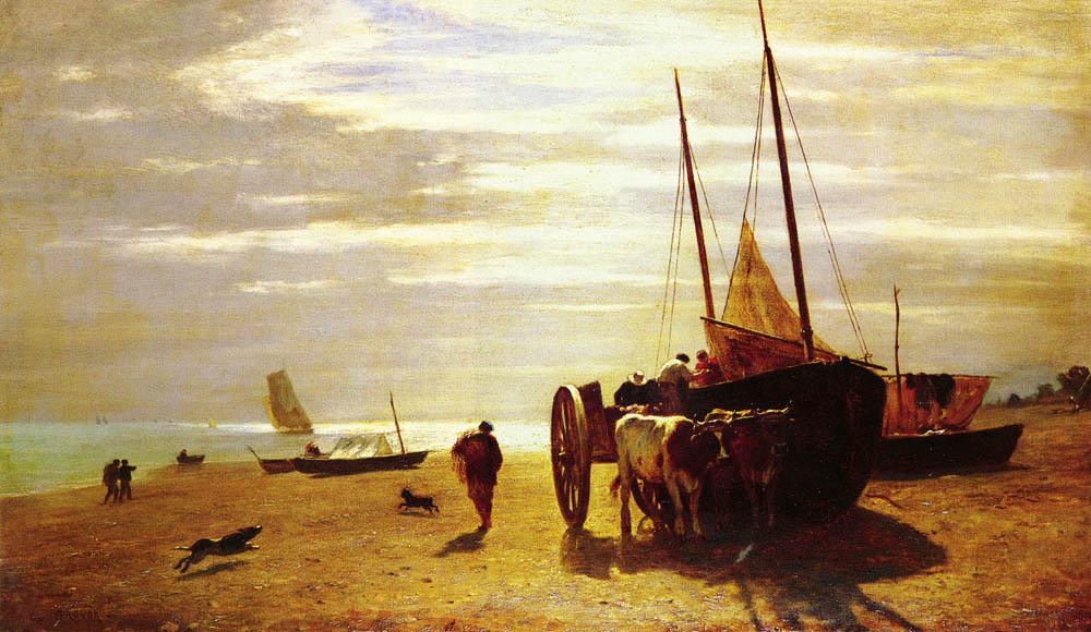 Wikioo.org - The Encyclopedia of Fine Arts - Painting, Artwork by Constant Troyon - Beach At Trouville