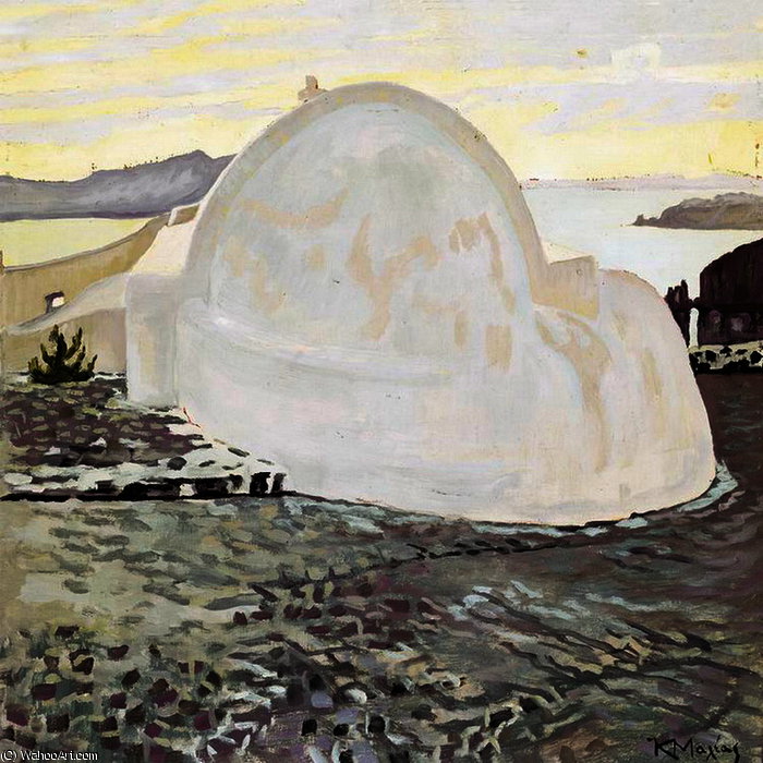 Wikioo.org – L'Enciclopedia delle Belle Arti - Pittura, Opere di Konstantinos Maleas - Chiesa a Santorini