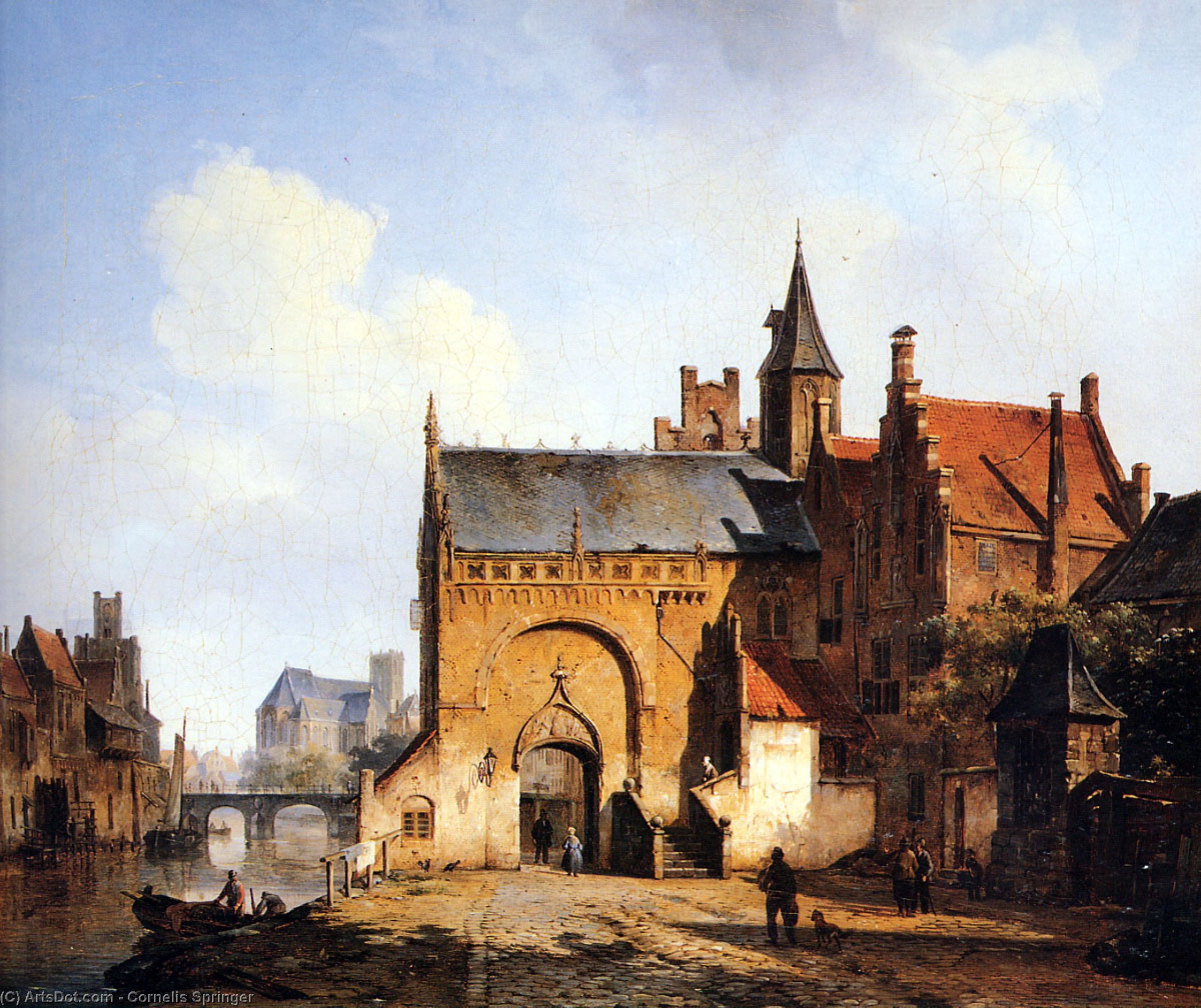 Wikioo.org - The Encyclopedia of Fine Arts - Painting, Artwork by Cornelis Springer - Fantasy cityview of Maassluis
