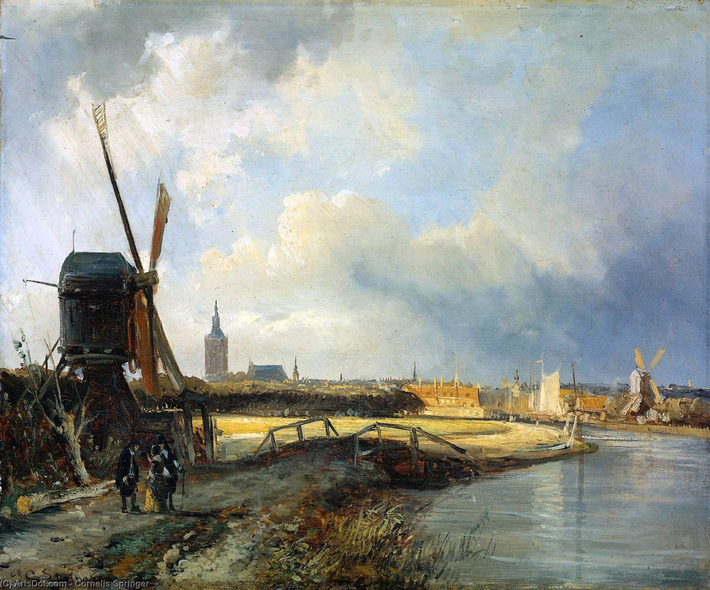 Wikioo.org - The Encyclopedia of Fine Arts - Painting, Artwork by Cornelis Springer - Study for View on Den Haag