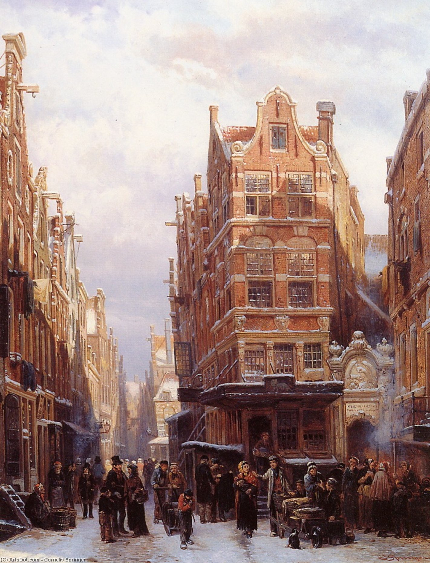 Wikioo.org - The Encyclopedia of Fine Arts - Painting, Artwork by Cornelis Springer - The Jewish quarter in Amsterdam