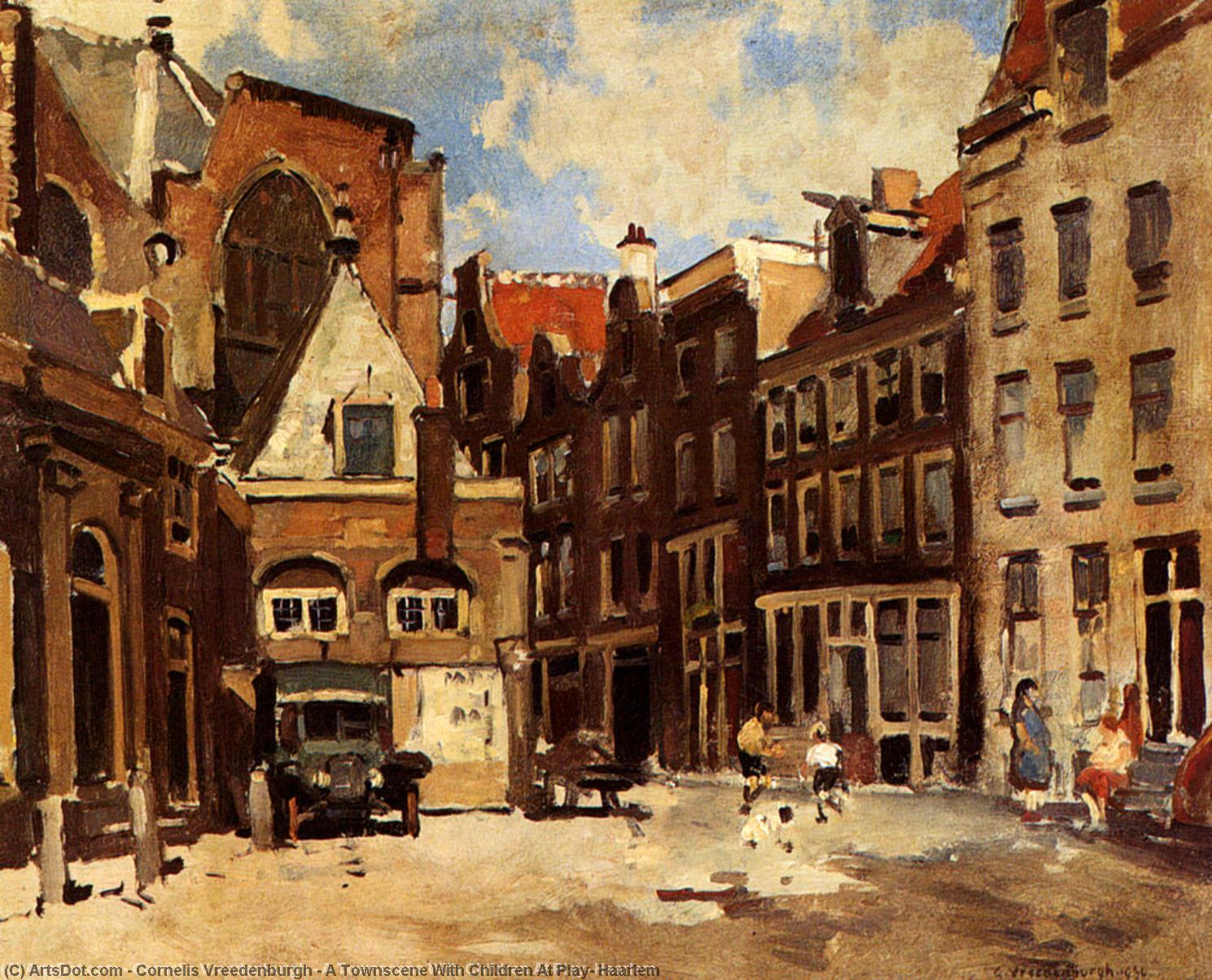 Wikioo.org - The Encyclopedia of Fine Arts - Painting, Artwork by Cornelis Vreedenburgh - A Townscene With Children At Play, Haarlem
