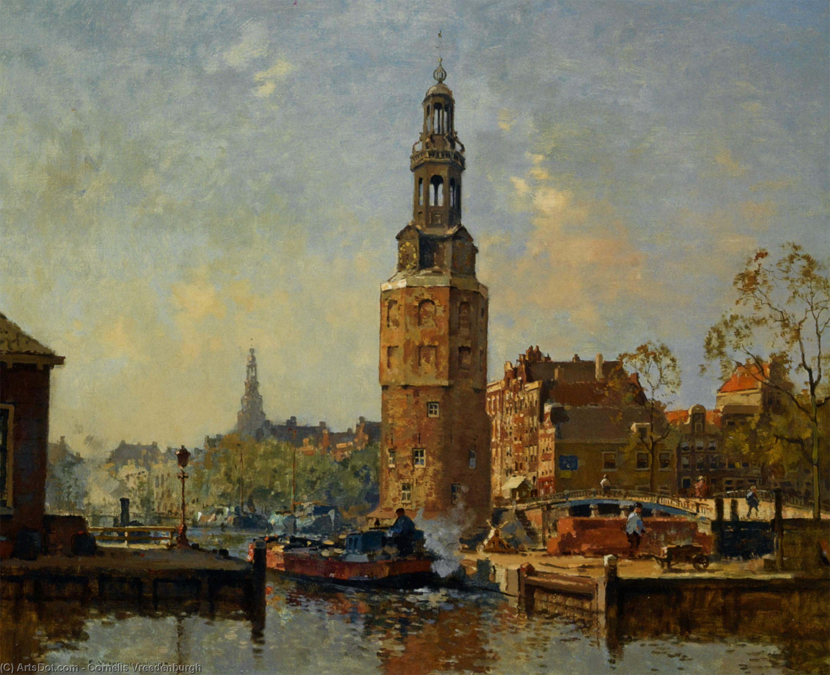 Wikioo.org - The Encyclopedia of Fine Arts - Painting, Artwork by Cornelis Vreedenburgh - A View of the Montelbaanstoren Amsterdam