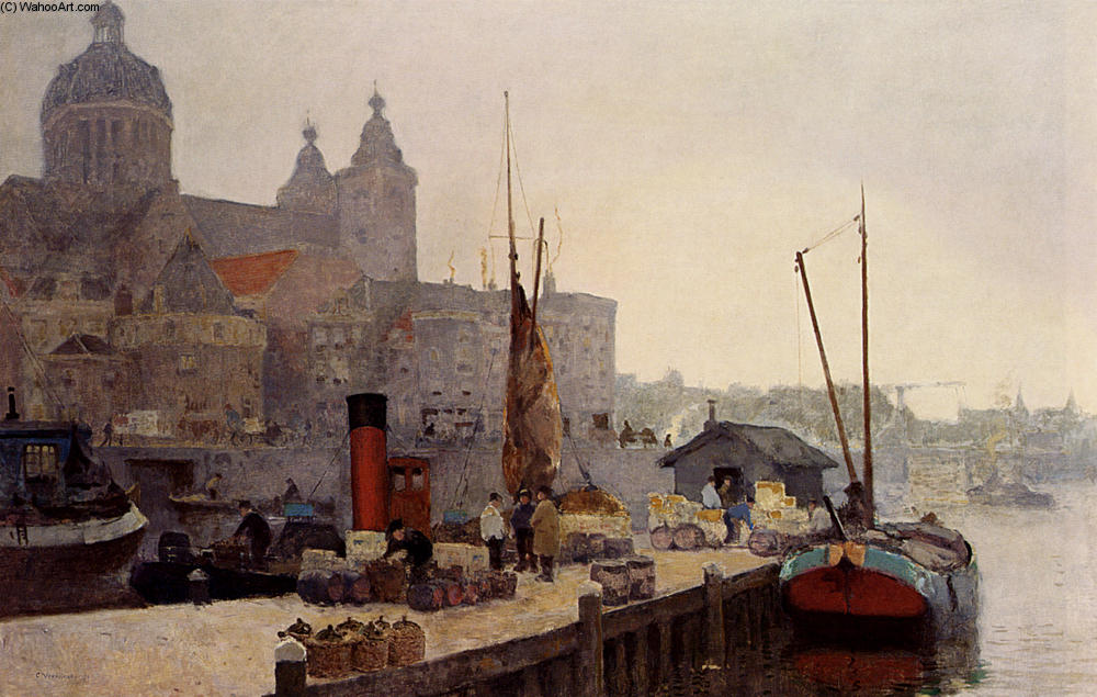Wikioo.org - The Encyclopedia of Fine Arts - Painting, Artwork by Cornelis Vreedenburgh - A View Of Amsterdam With The St. Nicolaas Church