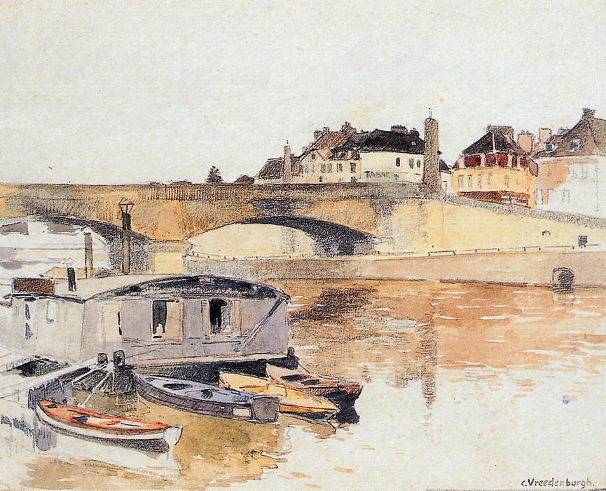 Wikioo.org - The Encyclopedia of Fine Arts - Painting, Artwork by Cornelis Vreedenburgh - Bridge Over River