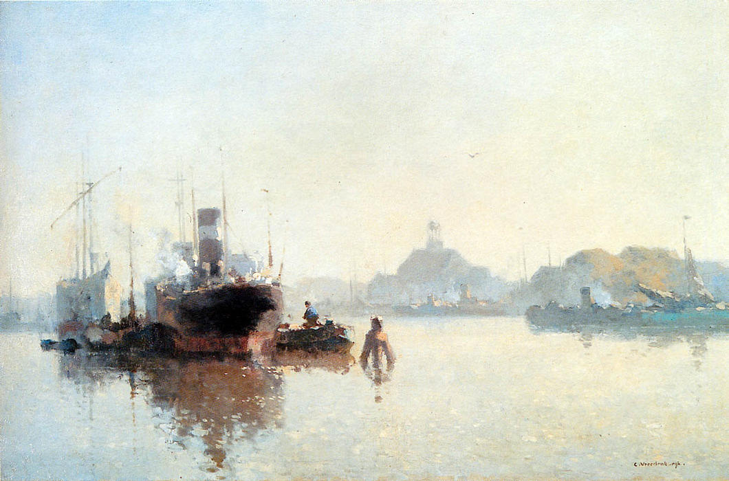 Wikioo.org - The Encyclopedia of Fine Arts - Painting, Artwork by Cornelis Vreedenburgh - Harbour At Amsterdam