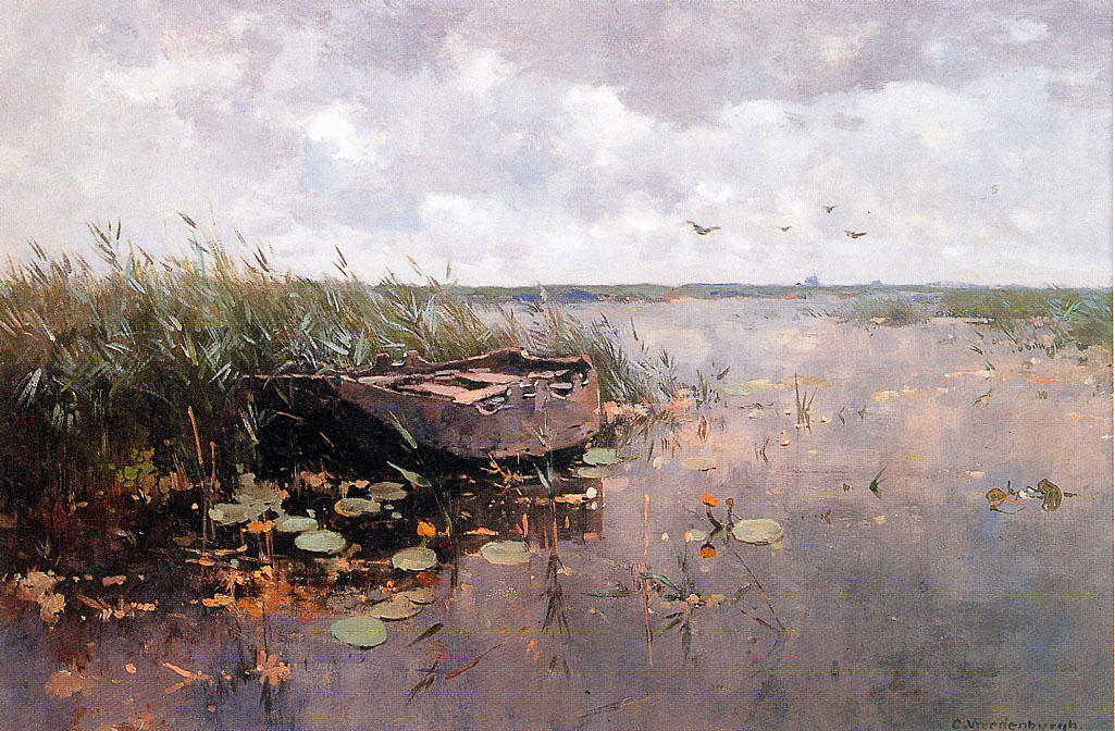 Wikioo.org - The Encyclopedia of Fine Arts - Painting, Artwork by Cornelis Vreedenburgh - View Of A Puddle And A Boat