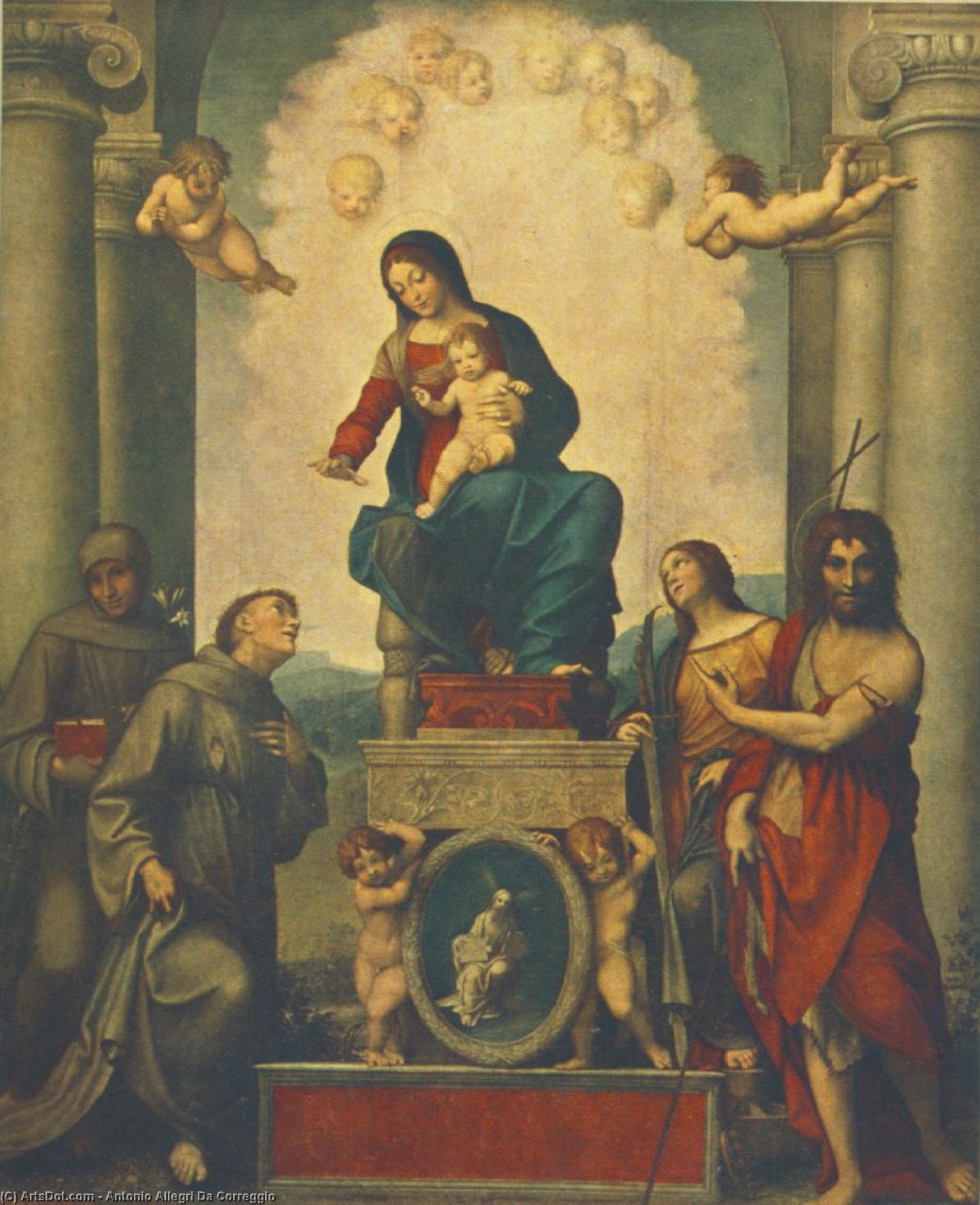 Wikioo.org - The Encyclopedia of Fine Arts - Painting, Artwork by Antonio Allegri Da Correggio - Madonna and Child with Saint Francis