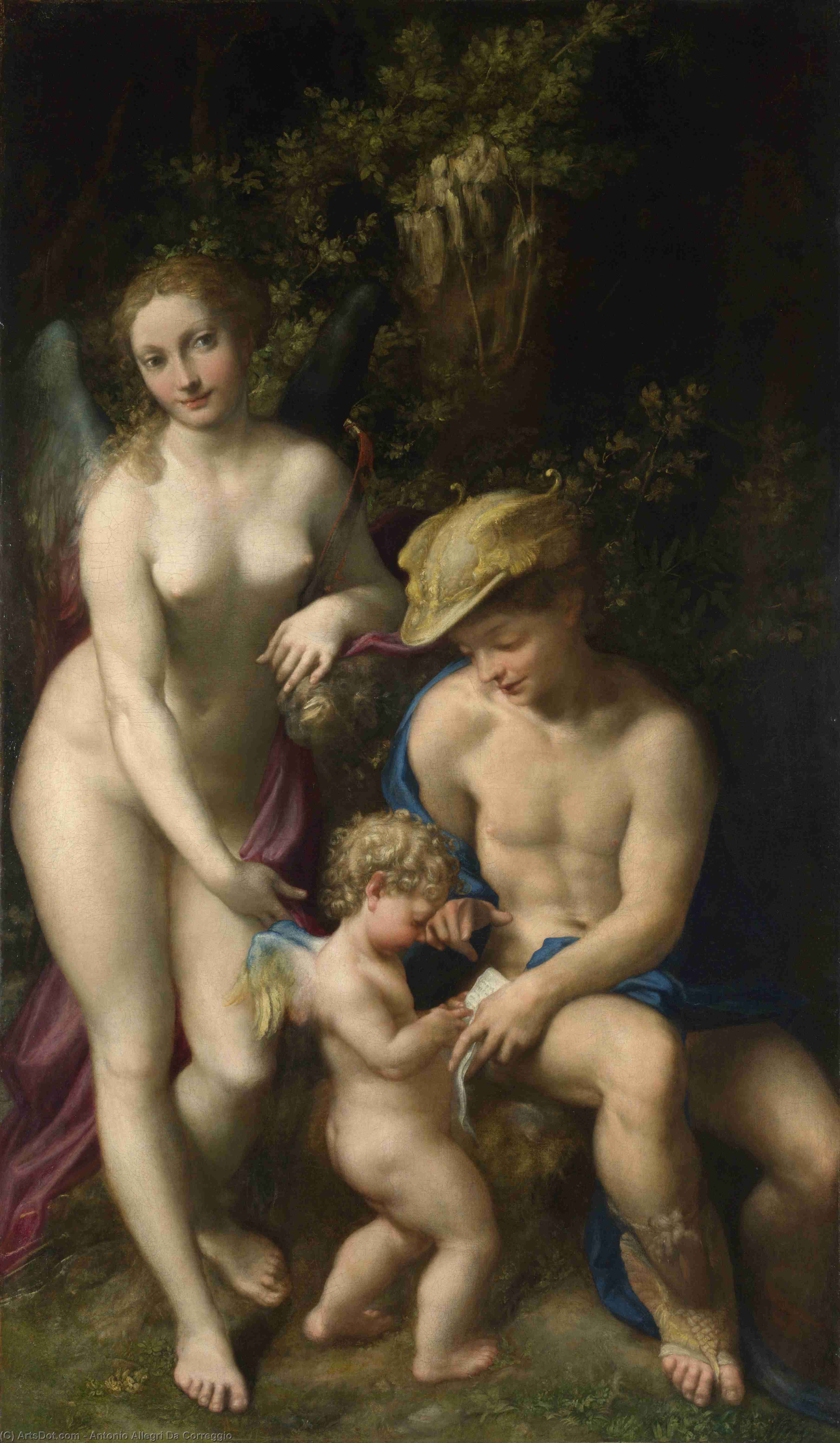 Wikioo.org - Bách khoa toàn thư về mỹ thuật - Vẽ tranh, Tác phẩm nghệ thuật Antonio Allegri Da Correggio - Venus with Mercury and Cupid (The School of Love)