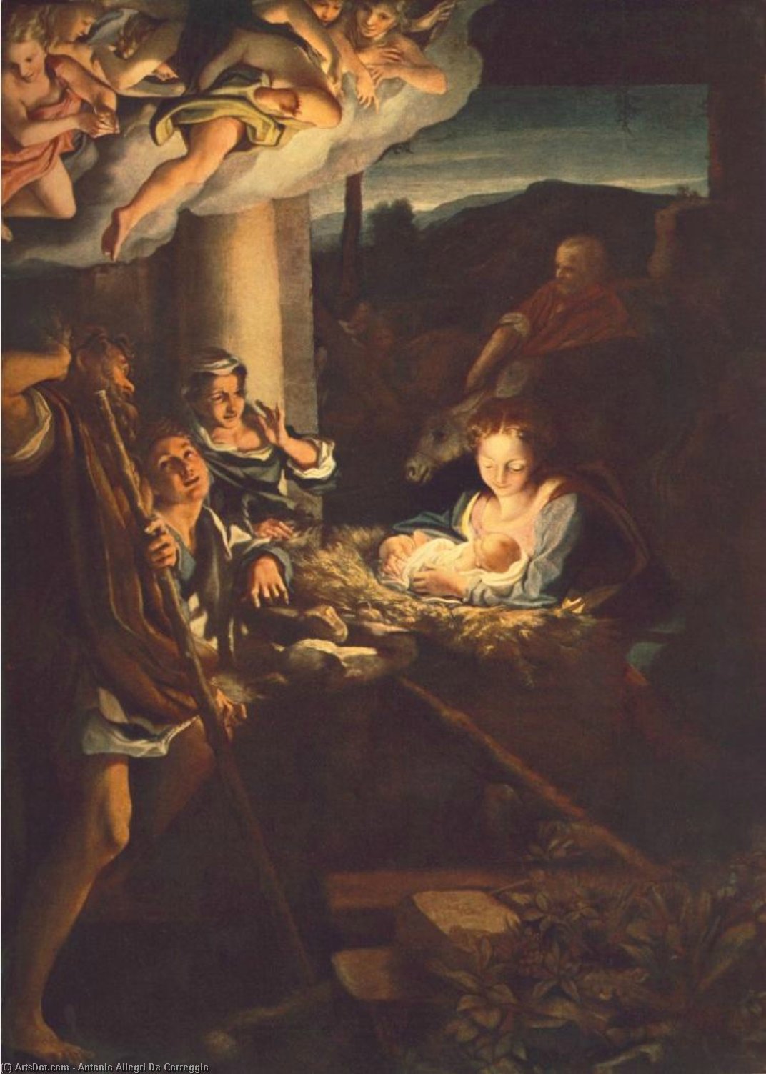 Wikoo.org - موسوعة الفنون الجميلة - اللوحة، العمل الفني Antonio Allegri Da Correggio - Adoration of the Shepherds (The Holy Night)