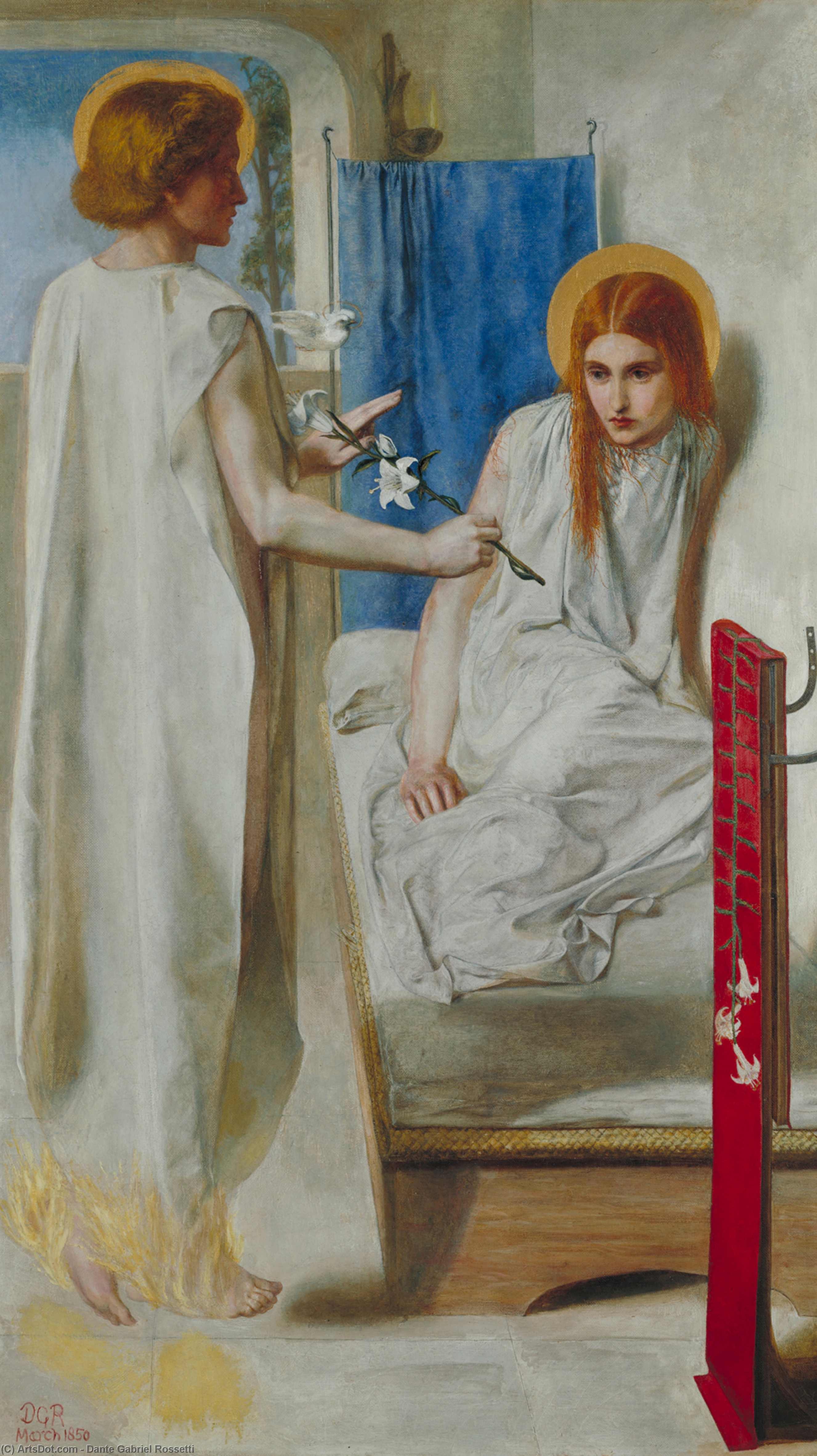 WikiOO.org - Енциклопедия за изящни изкуства - Живопис, Произведения на изкуството Dante Gabriel Rossetti - The Annunciation