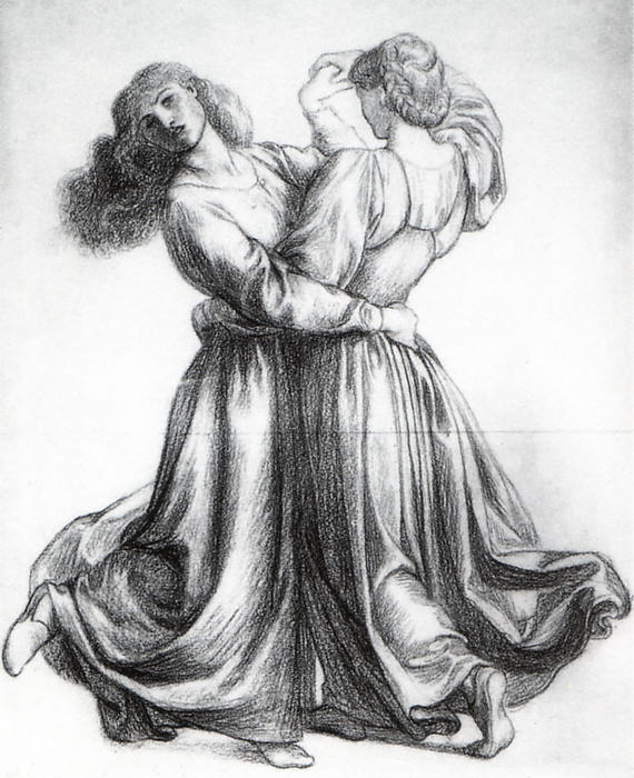 WikiOO.org - Enciclopedia of Fine Arts - Pictura, lucrări de artă Dante Gabriel Rossetti - The Bower Meadow Study (Study of Dancing Girls)