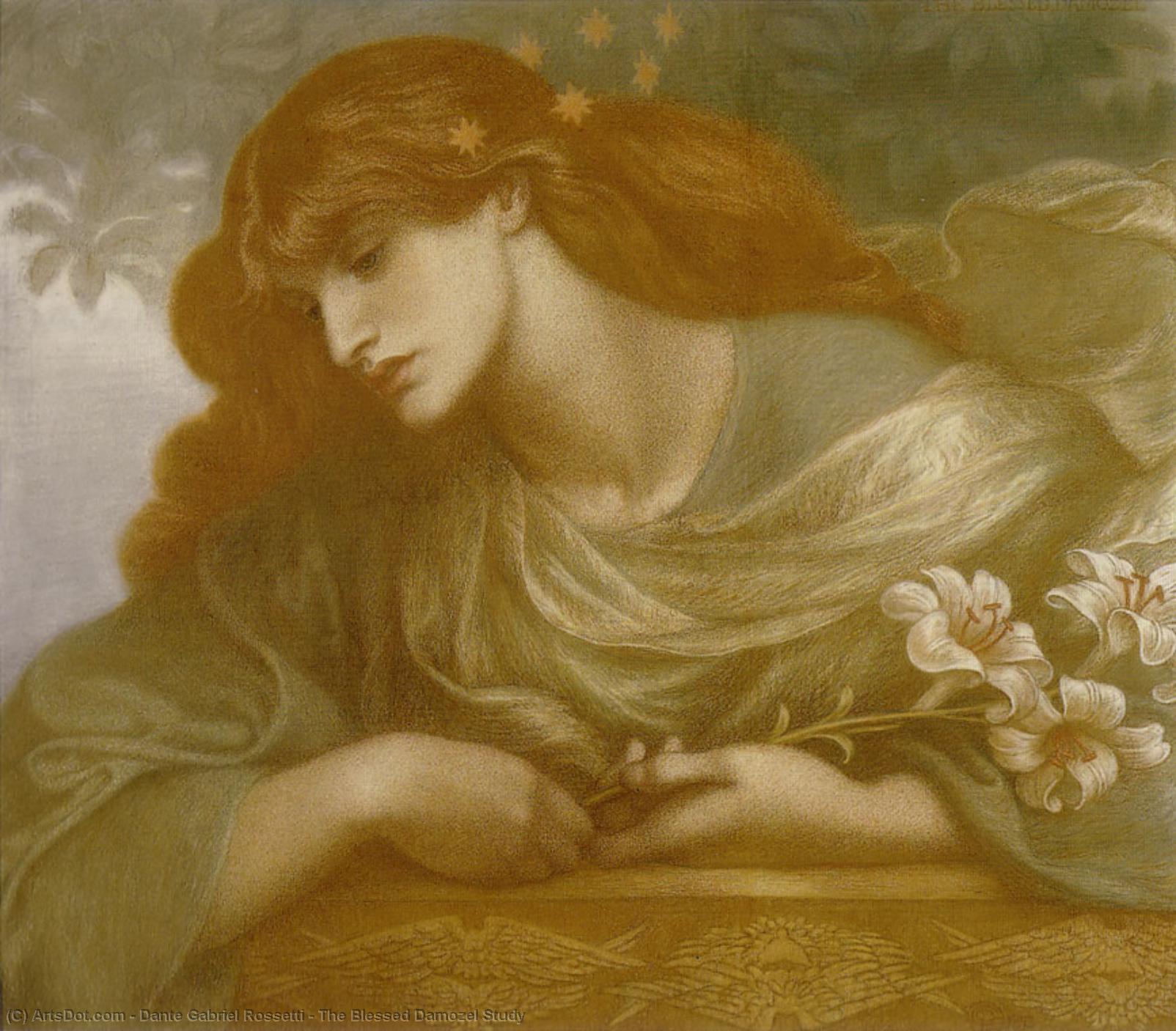 Wikioo.org – La Enciclopedia de las Bellas Artes - Pintura, Obras de arte de Dante Gabriel Rossetti - El Estudio Damozel Santísimo