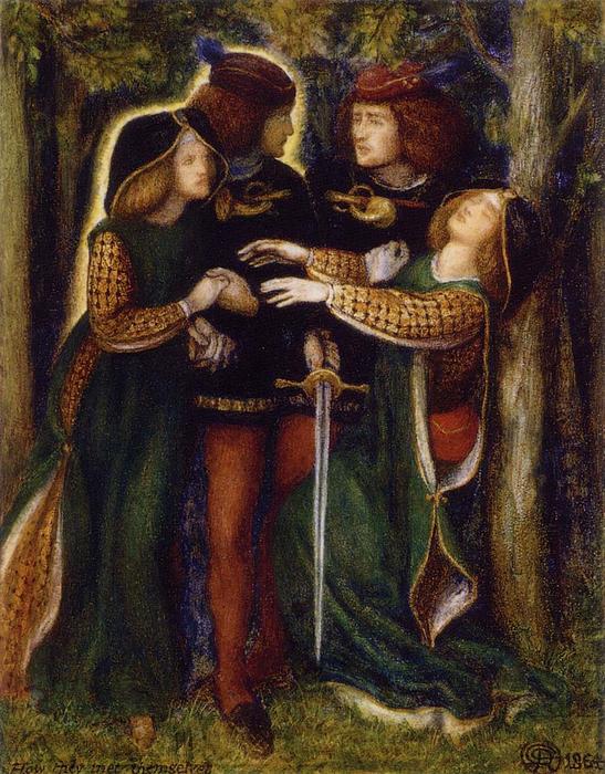 WikiOO.org - Encyclopedia of Fine Arts - Maalaus, taideteos Dante Gabriel Rossetti - How They Met Themselves