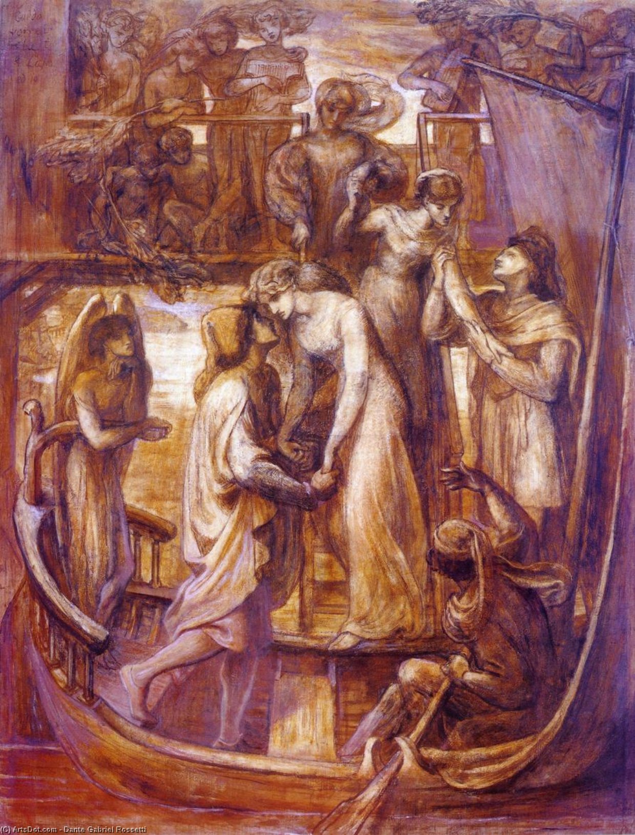 Wikoo.org - موسوعة الفنون الجميلة - اللوحة، العمل الفني Dante Gabriel Rossetti - The Boat of Love