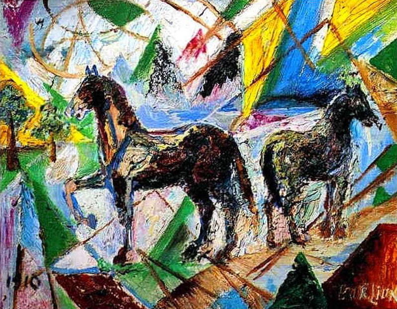 WikiOO.org - Encyclopedia of Fine Arts - Lukisan, Artwork David Davidovich Burliuk - Horses