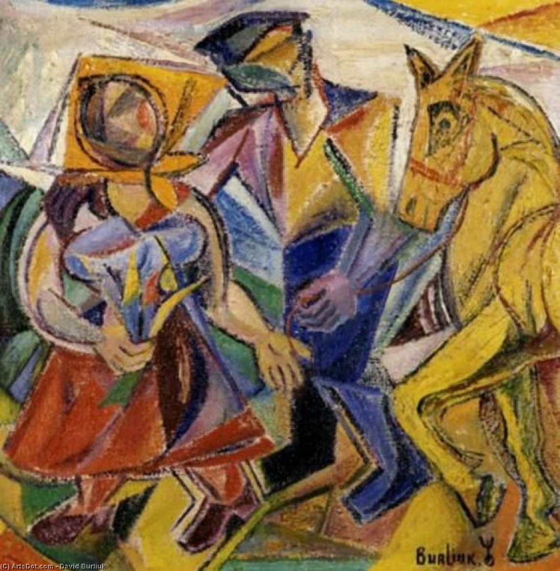 Wikioo.org - The Encyclopedia of Fine Arts - Painting, Artwork by David Davidovich Burliuk - Peasants and horse