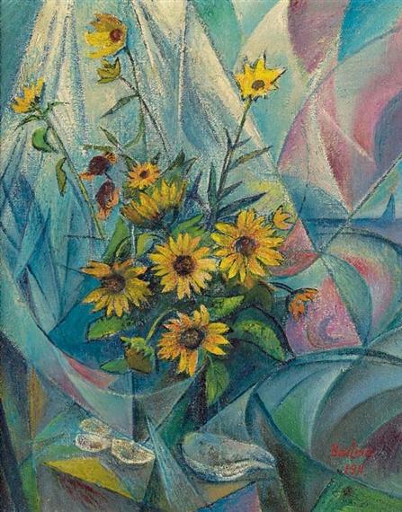 WikiOO.org - Enciclopedia of Fine Arts - Pictura, lucrări de artă David Davidovich Burliuk - Vase with flowers