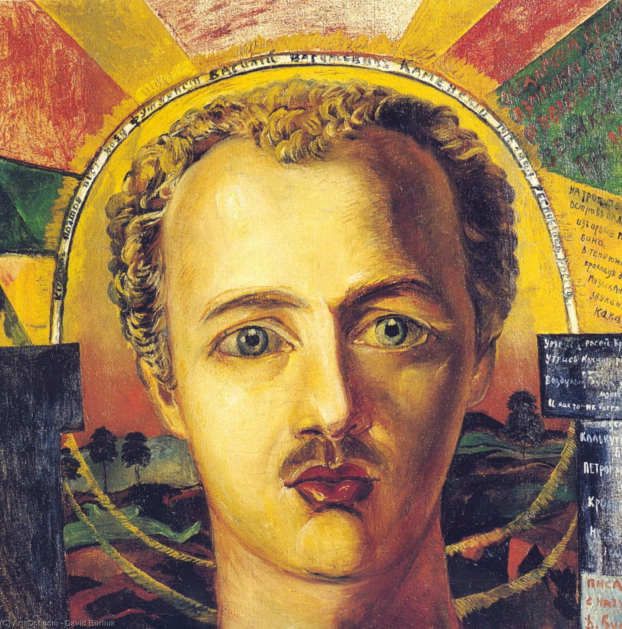 WikiOO.org - Enciclopedia of Fine Arts - Pictura, lucrări de artă David Davidovich Burliuk - Portrait of poet-futurist Wassily Kamensky
